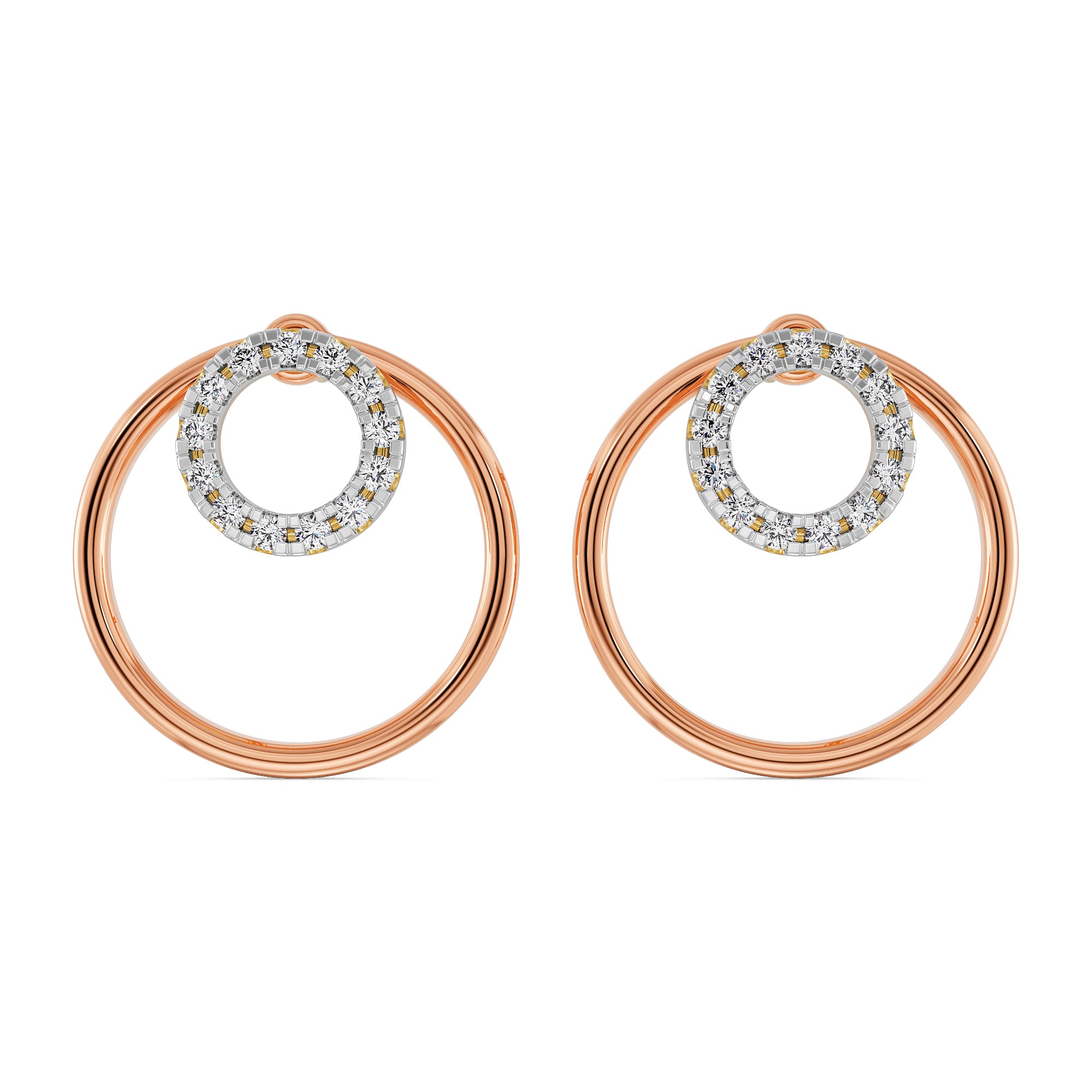 Round in Round Diamond Earrings Front view