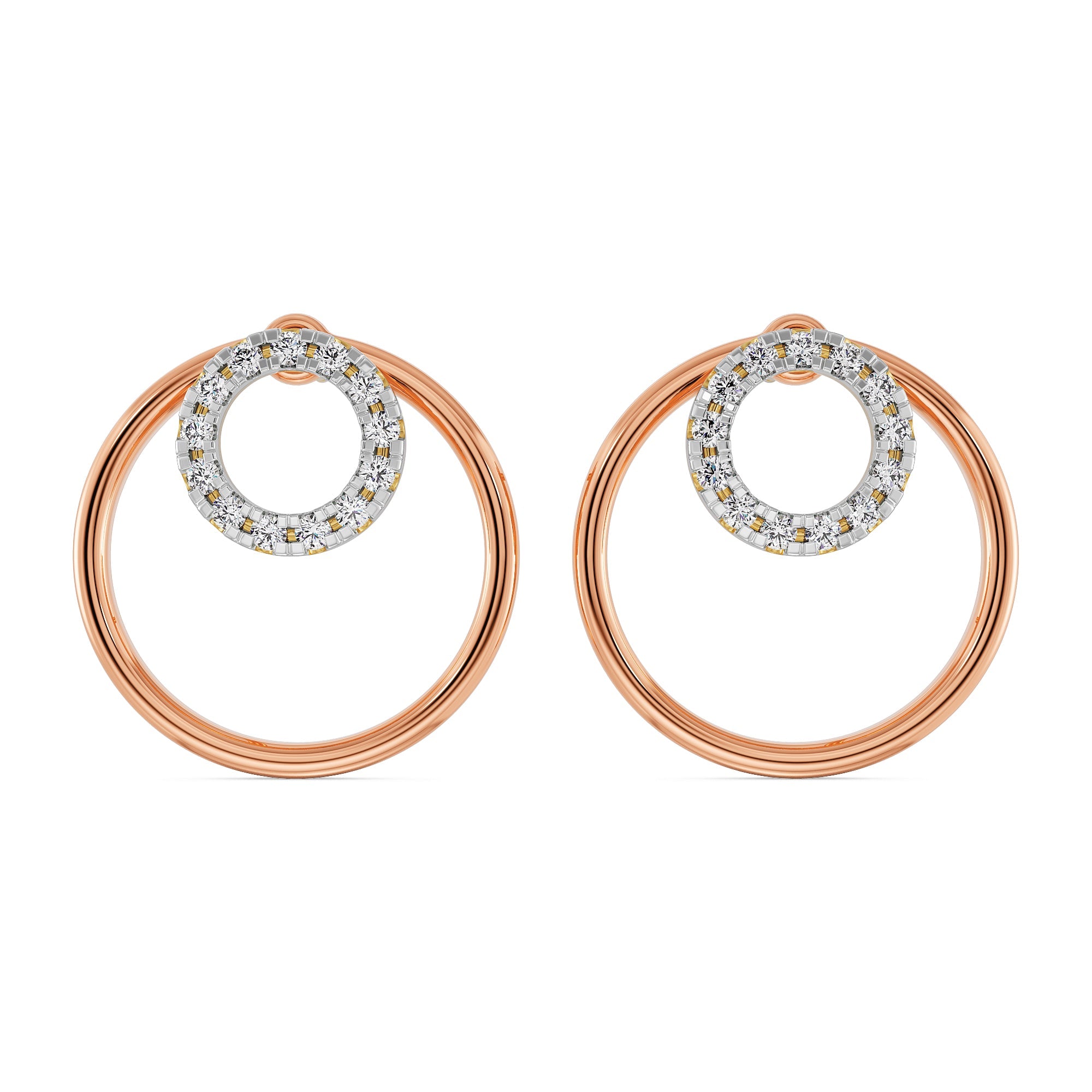 Round in Round Diamond Earrings Front view in 9KT