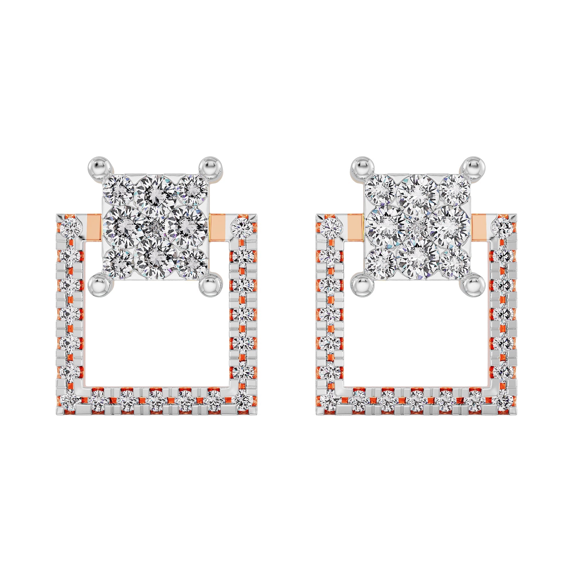 Timeless Square Diamond Earrings Front view in 9KT