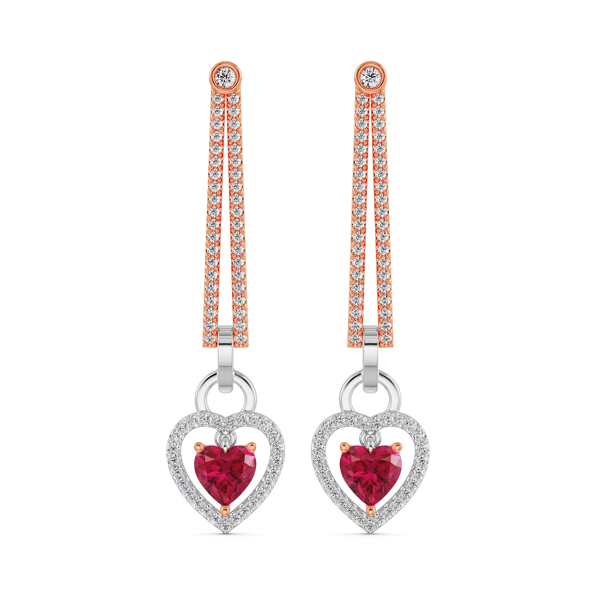 Diamond Drop Heart Earrings Front View