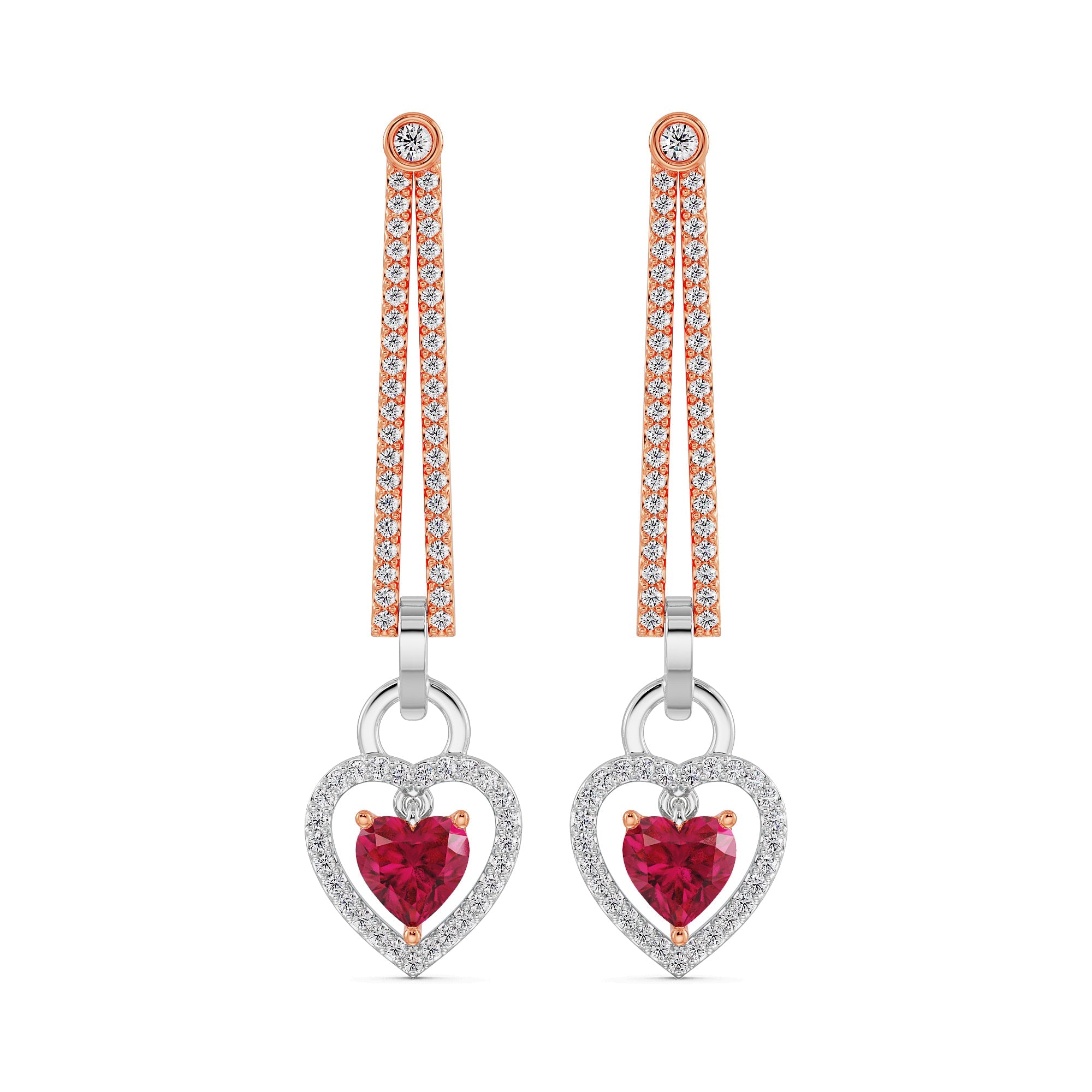 Diamond Drop Heart Earrings Front View in 9KT