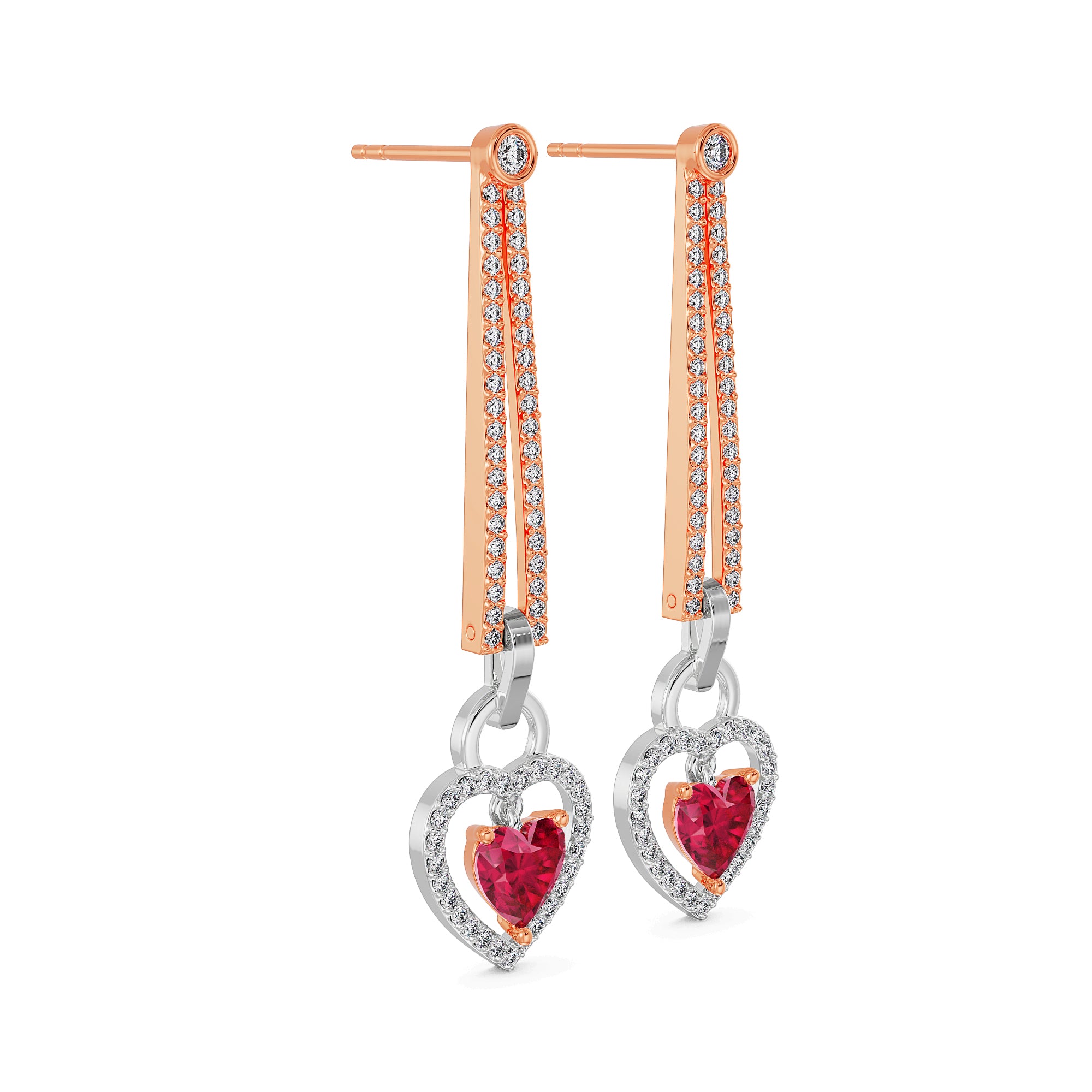 Diamond Drop Heart Earrings Side View