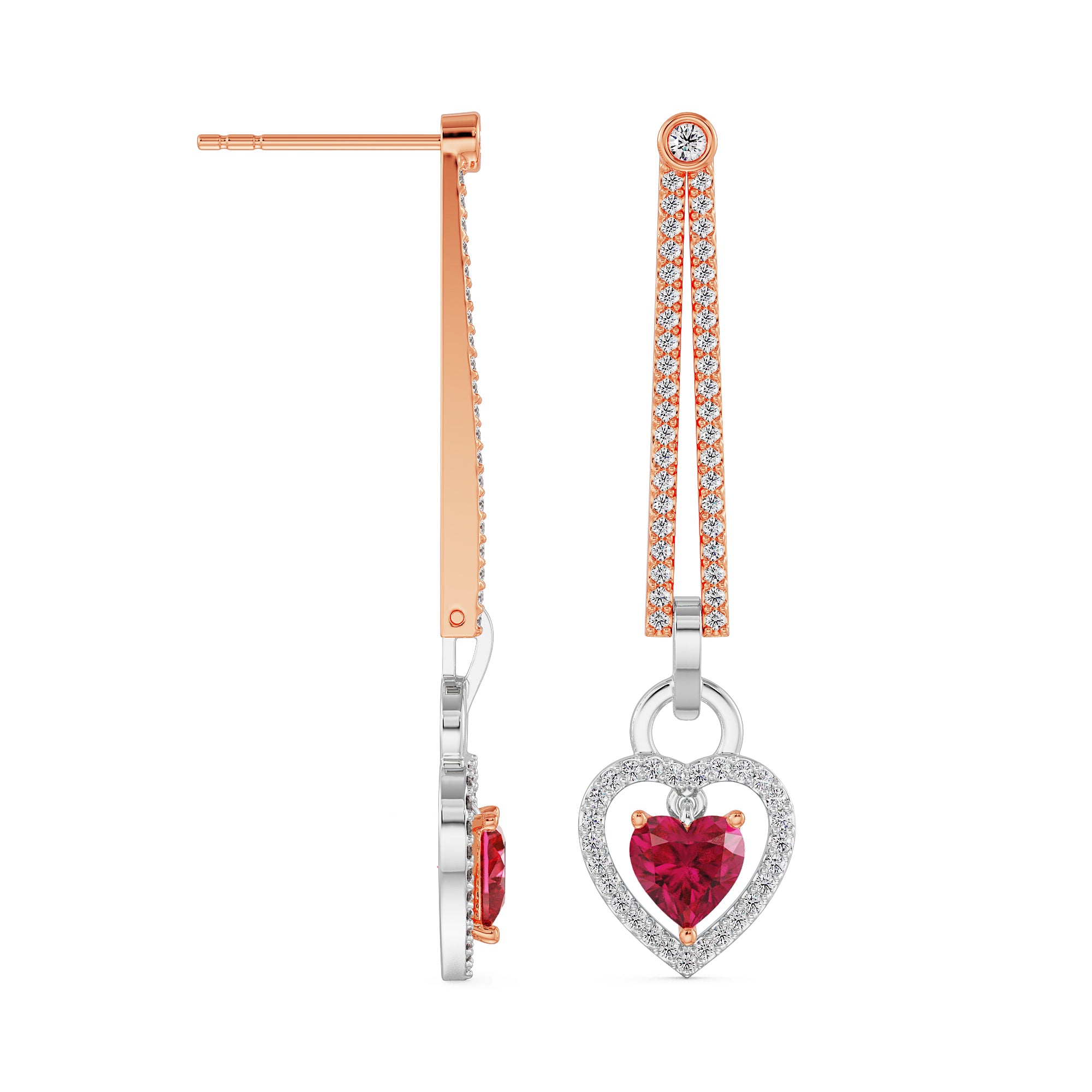 Diamond Drop Heart Earrings Prospective View