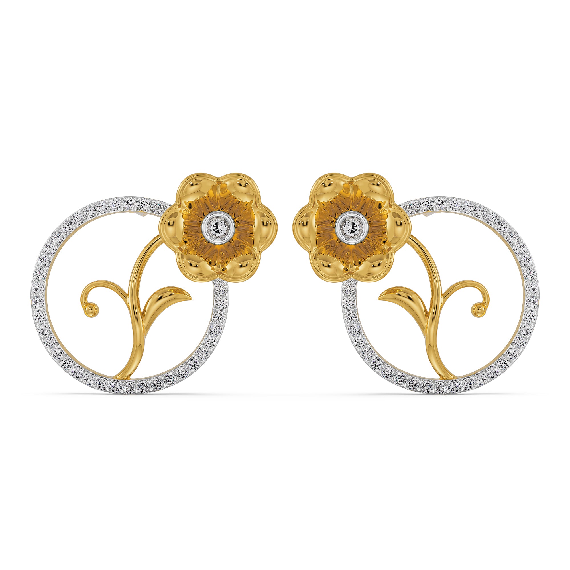 Diamond Blossom Earrings Front view