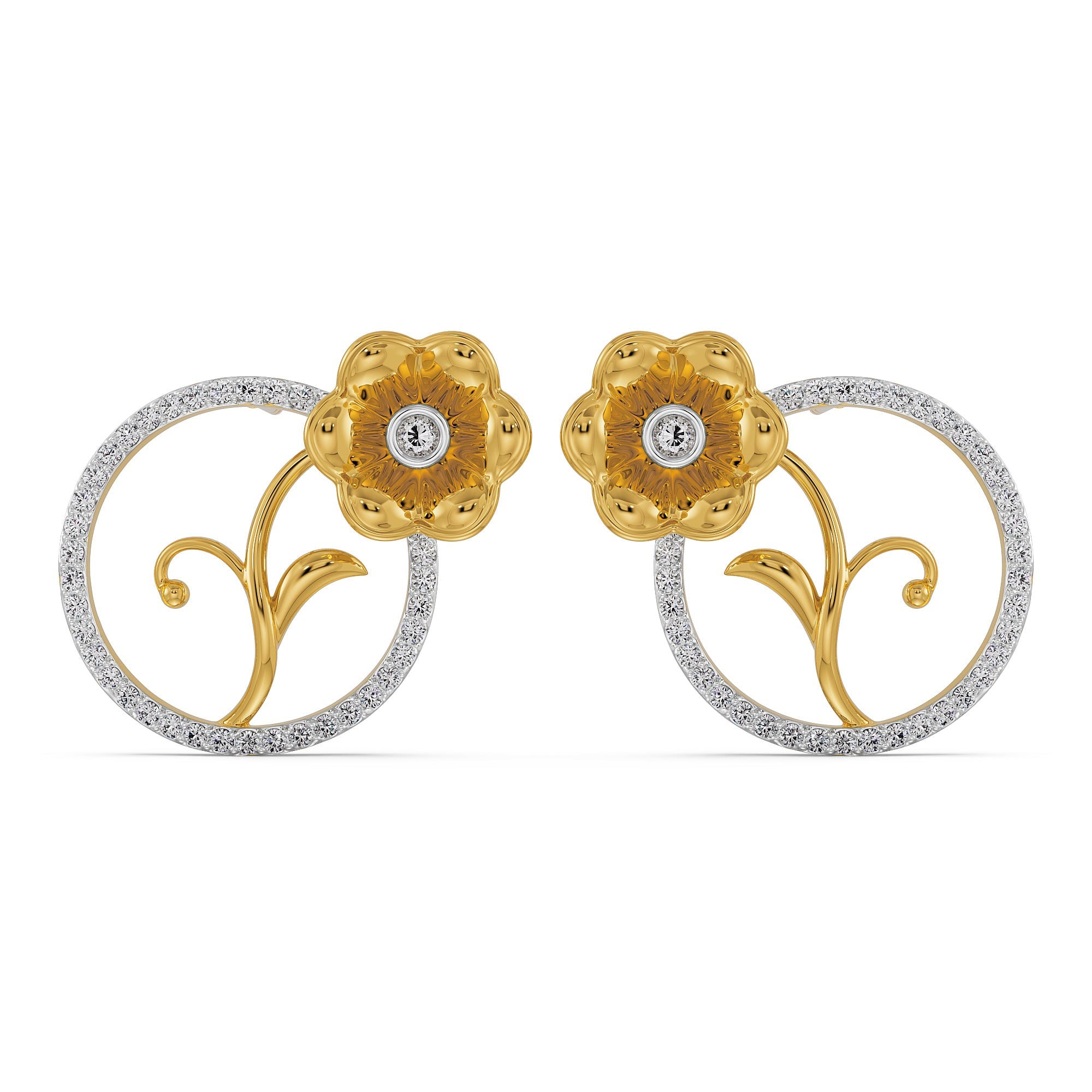 Diamond Blossom Earrings Front view in 9KT