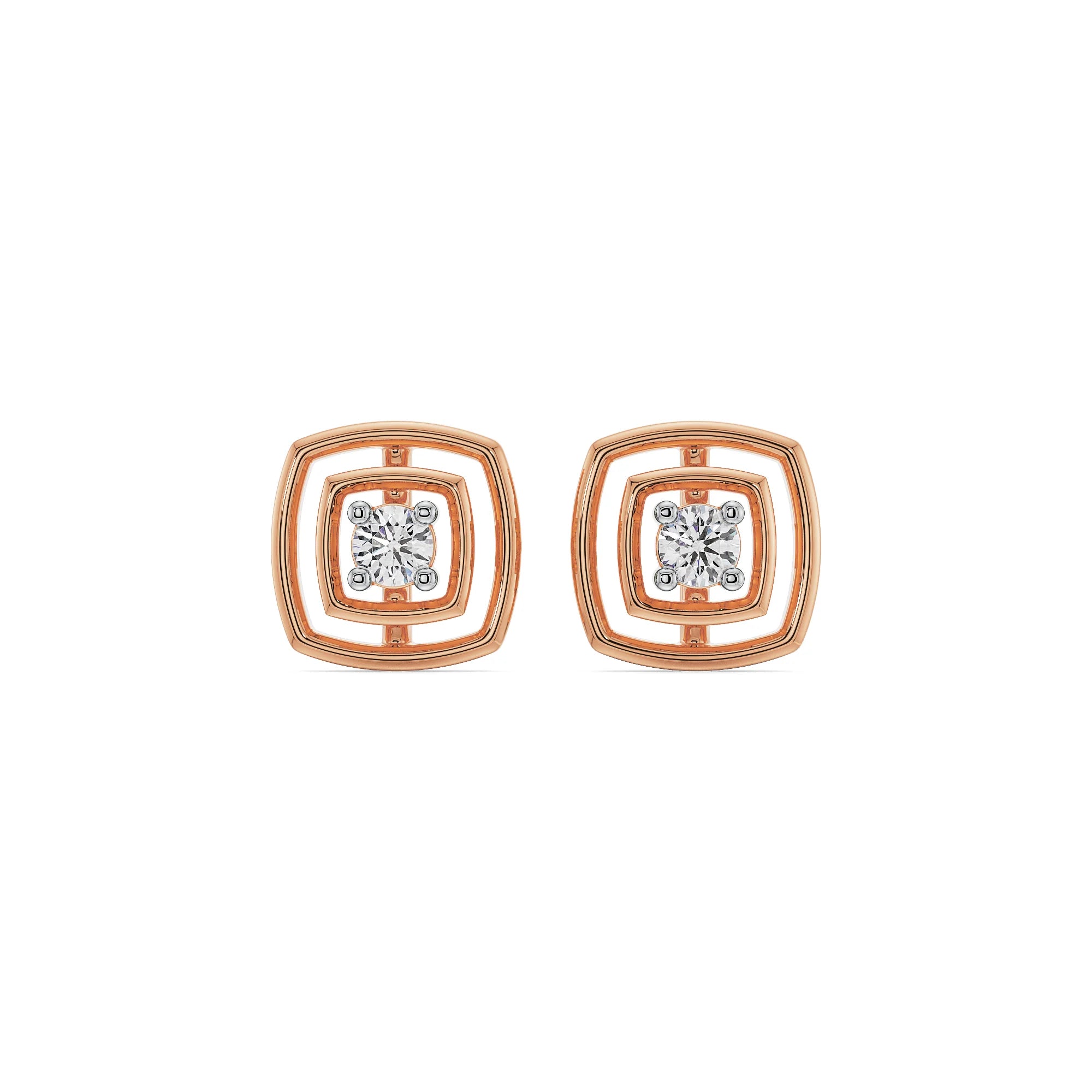Square Brilliance Diamond Studs Front view in 9KT