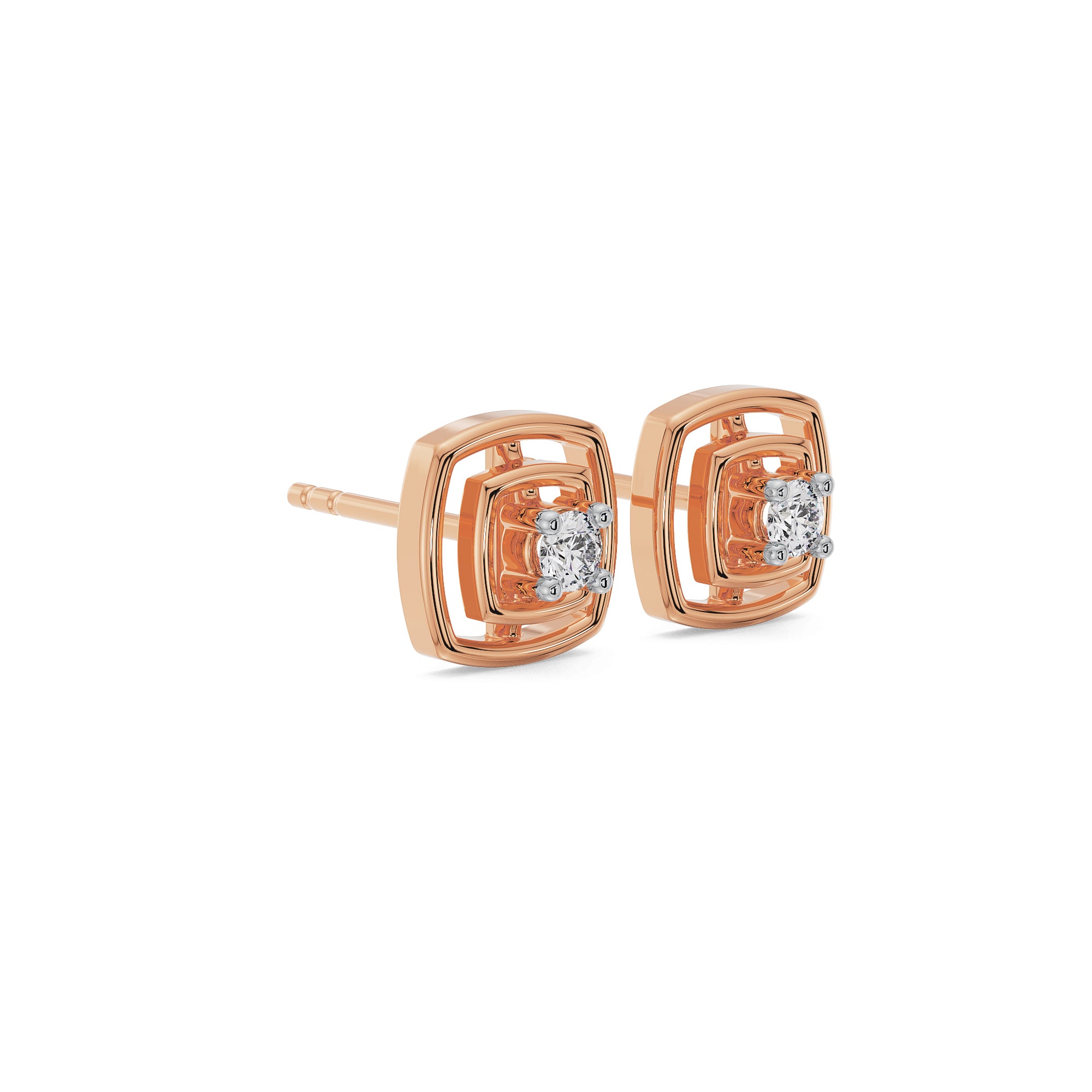 Square Brilliance Diamond Studs Side View
