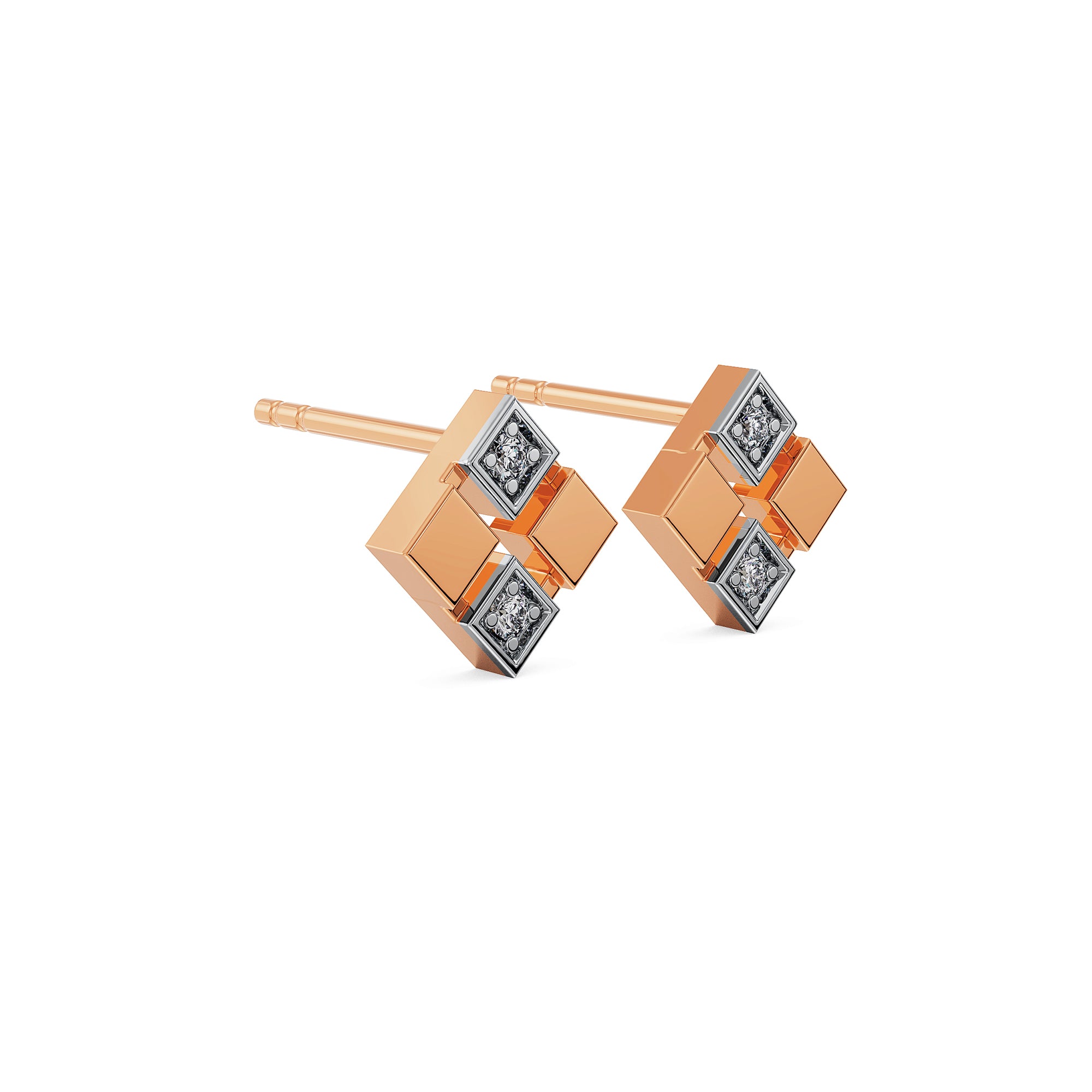 Geometric Glamour Diamond Studs Side View