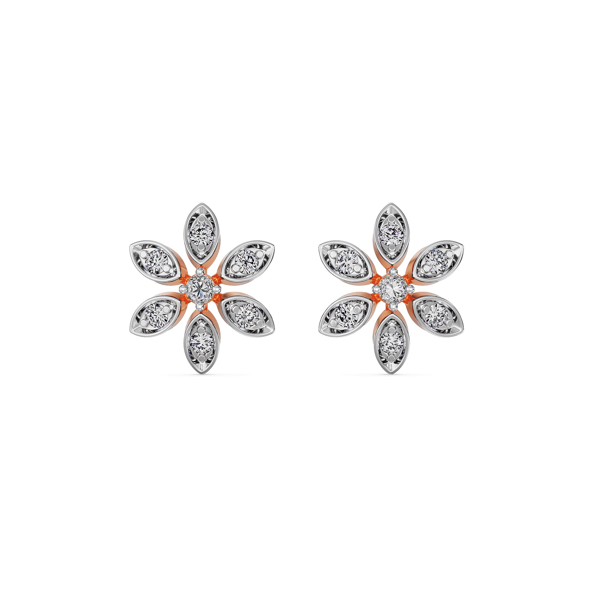 Delicate Blossom Diamond Stud Earrings Front View