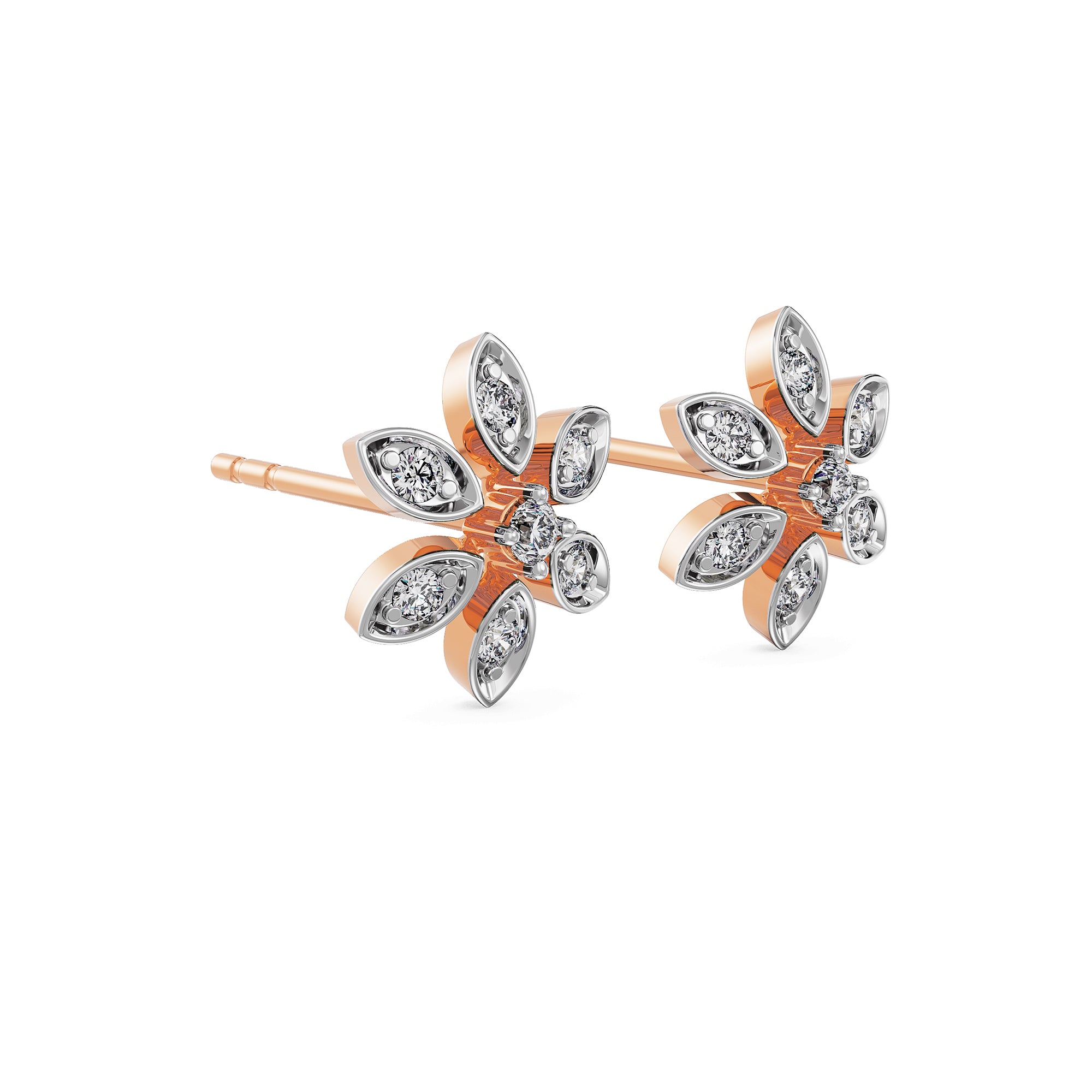 Delicate Blossom Diamond Stud Earrings Side View