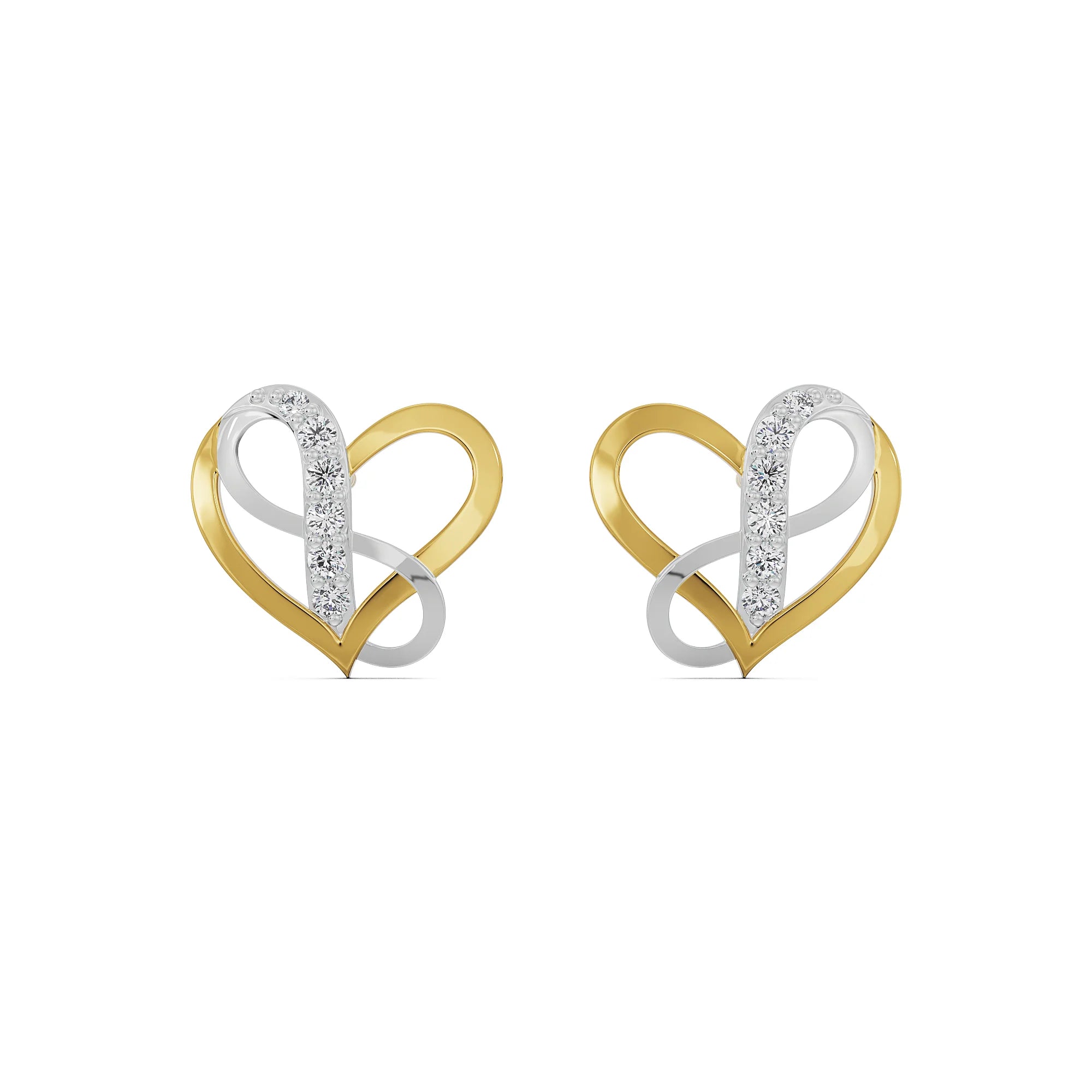 Infinity Heart Diamond Studs Front View in 9KT