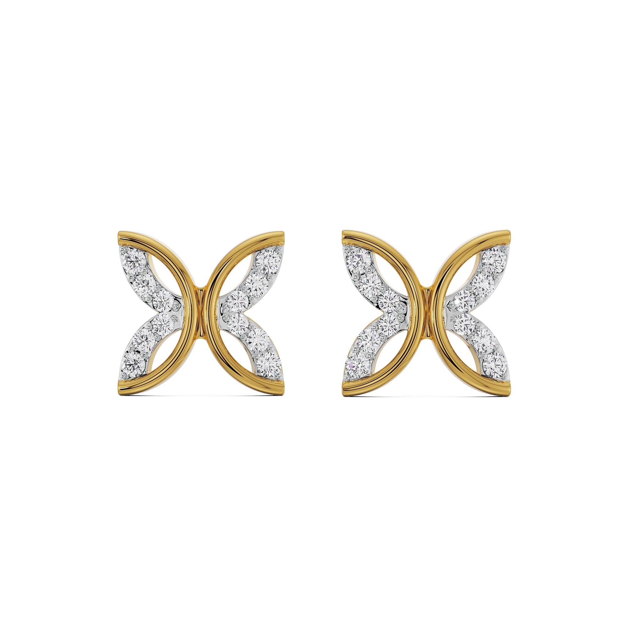 Whimsical Leaf Diamond Studs Front View