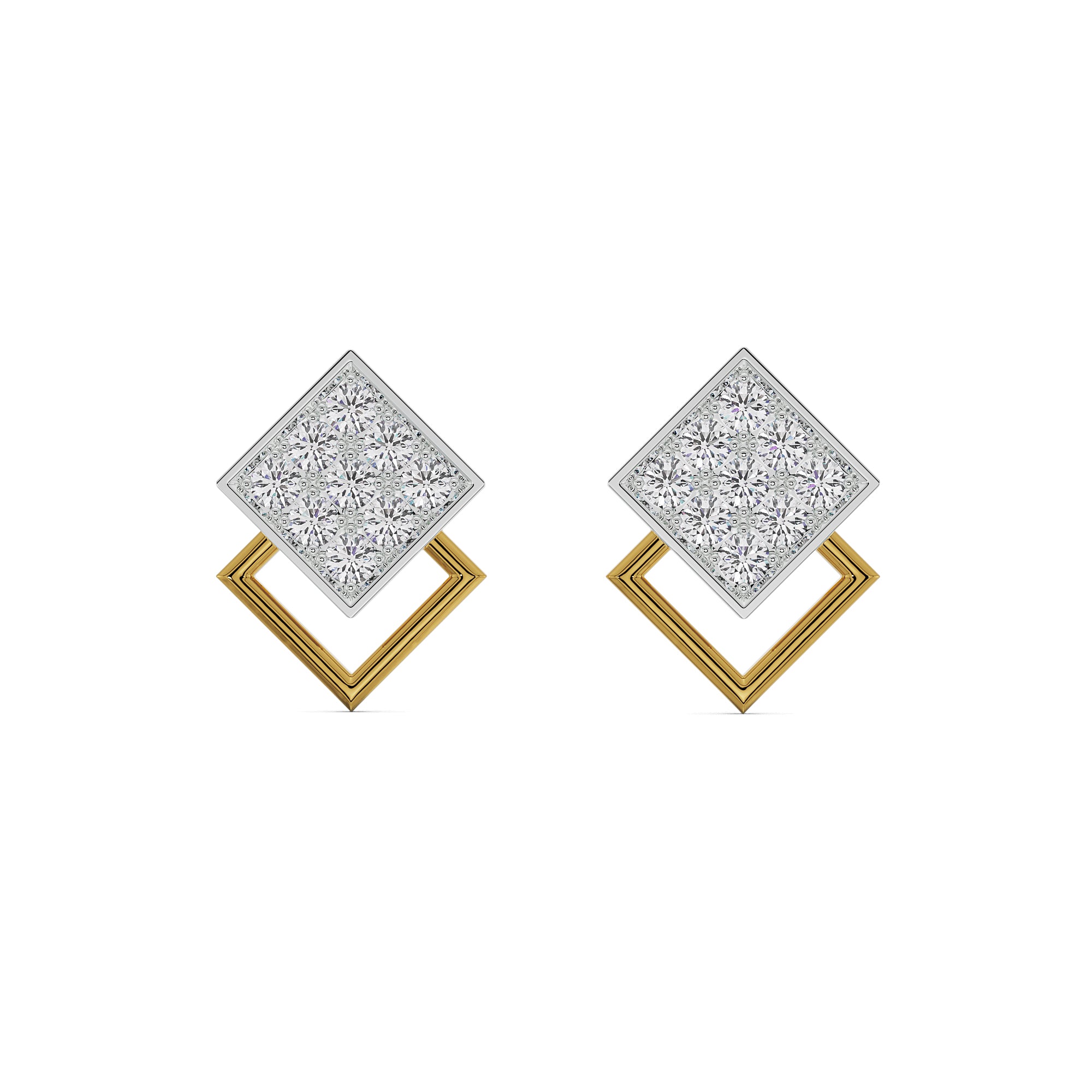 Twin Square Diamond Studs Front View