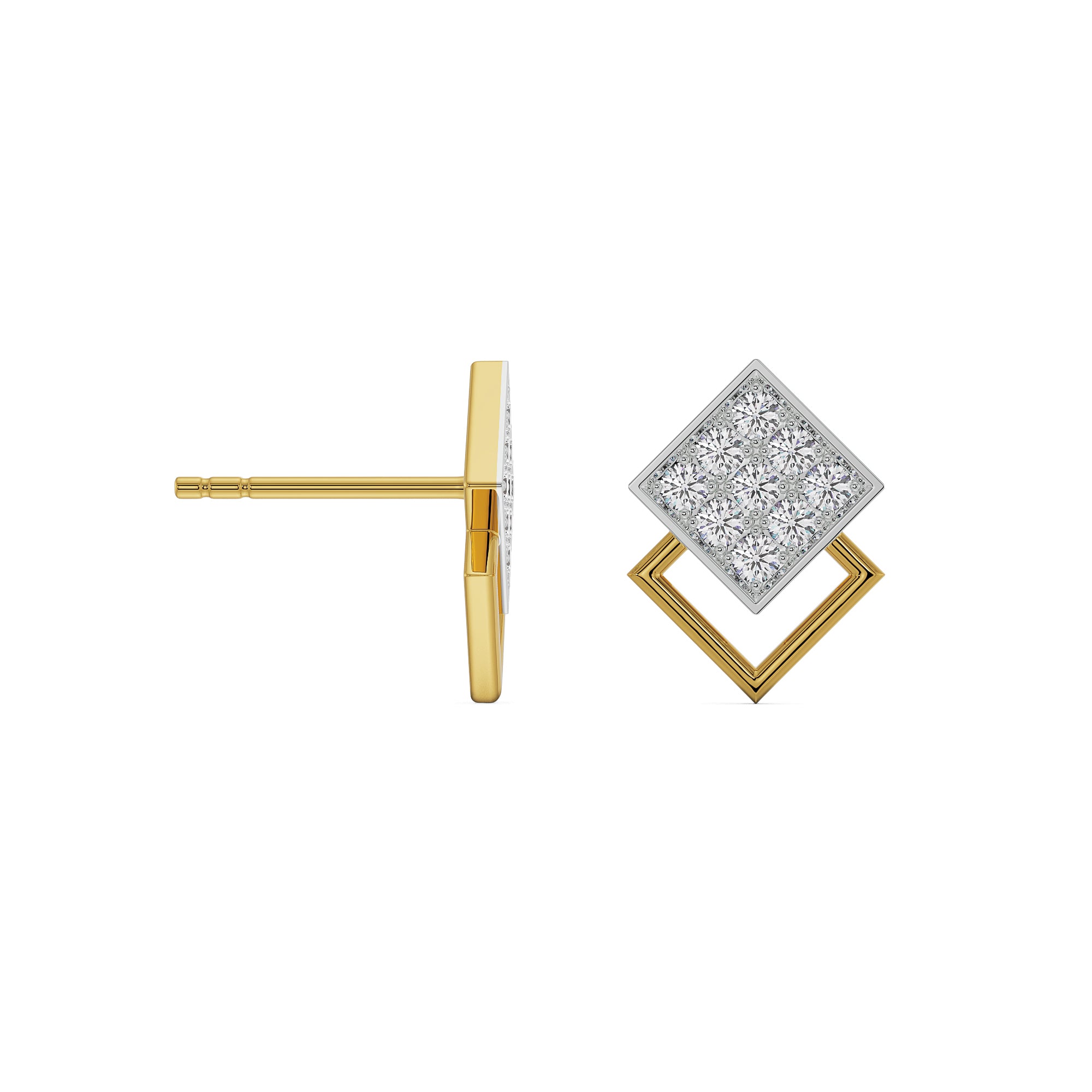 Twin Square Diamond Studs Prospective View