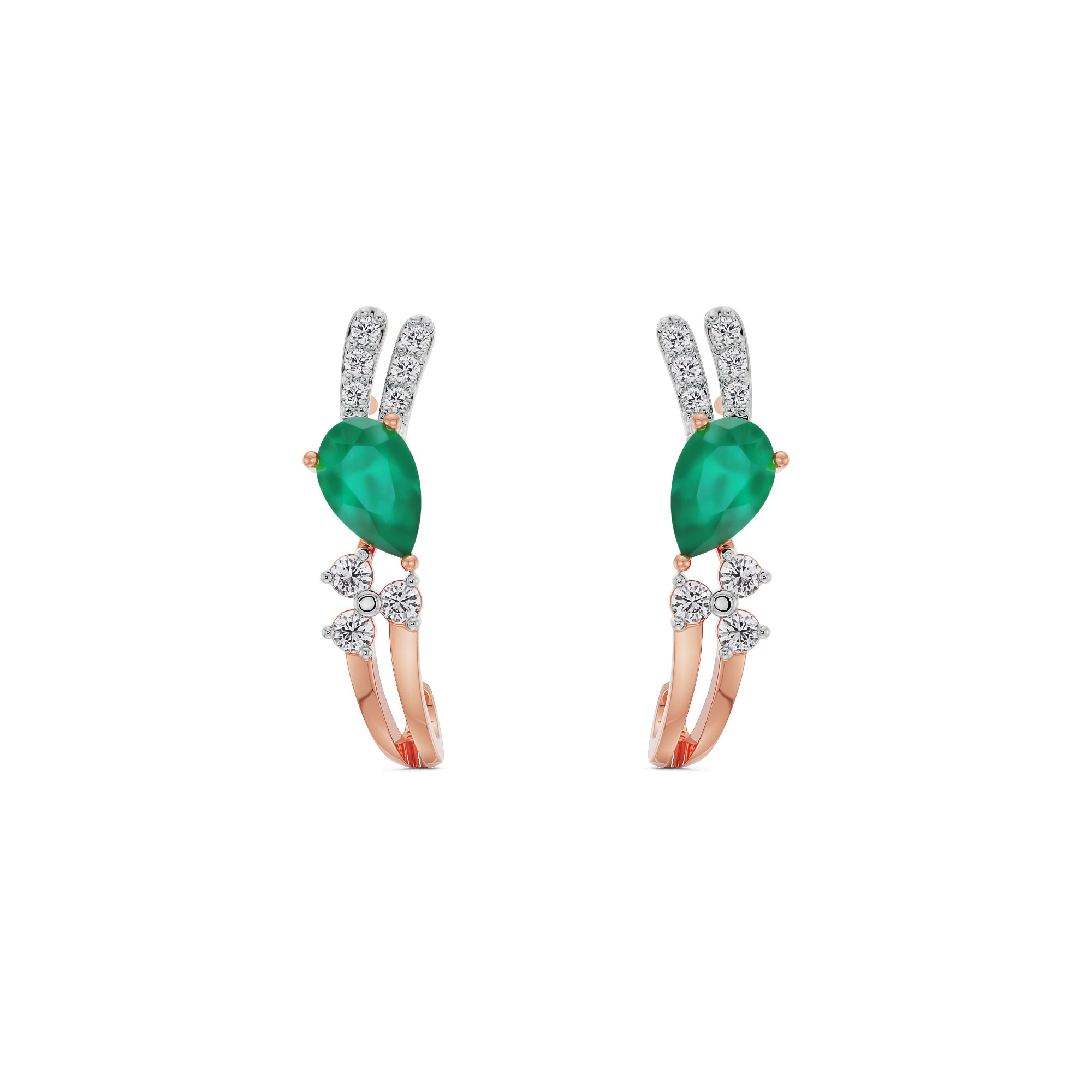 Regal Pear Emerald Diamond Hoops Front view