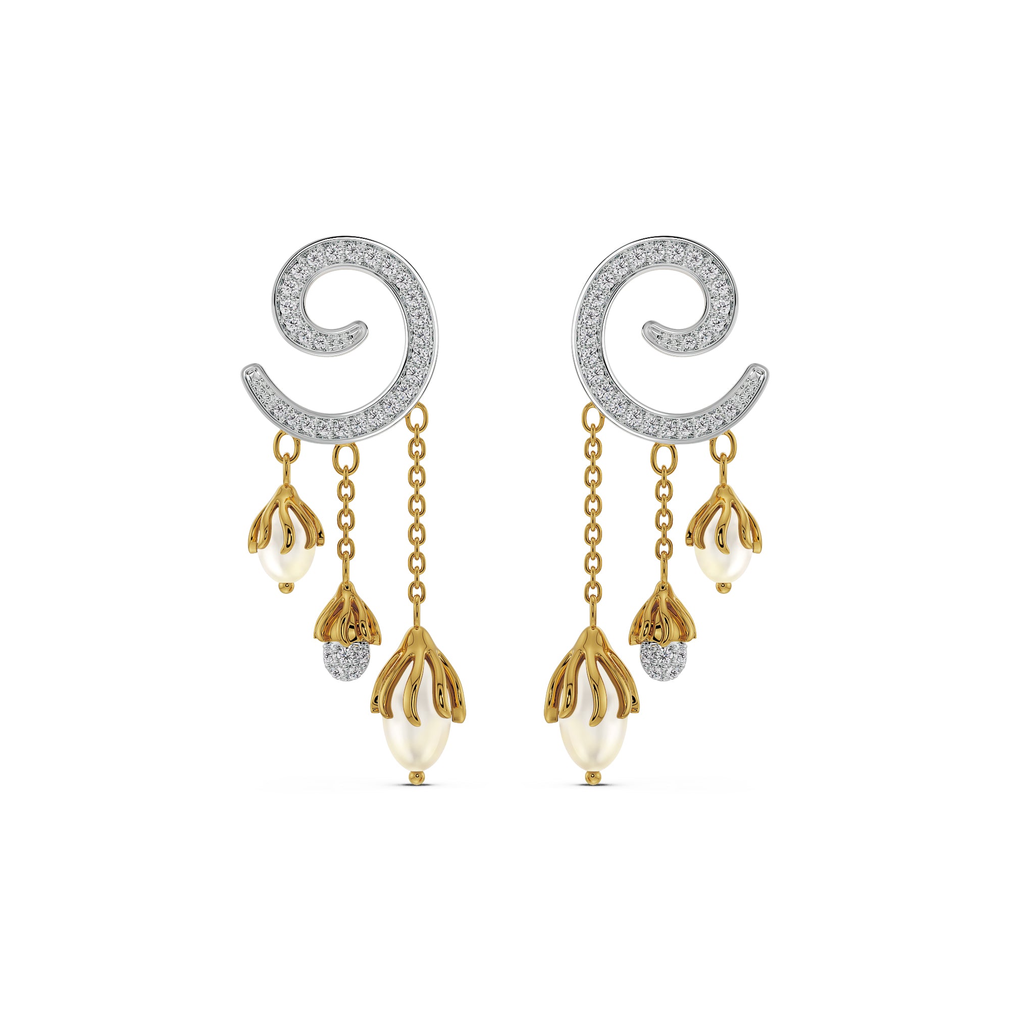 Pearl Drop Diamond Earrings Front View