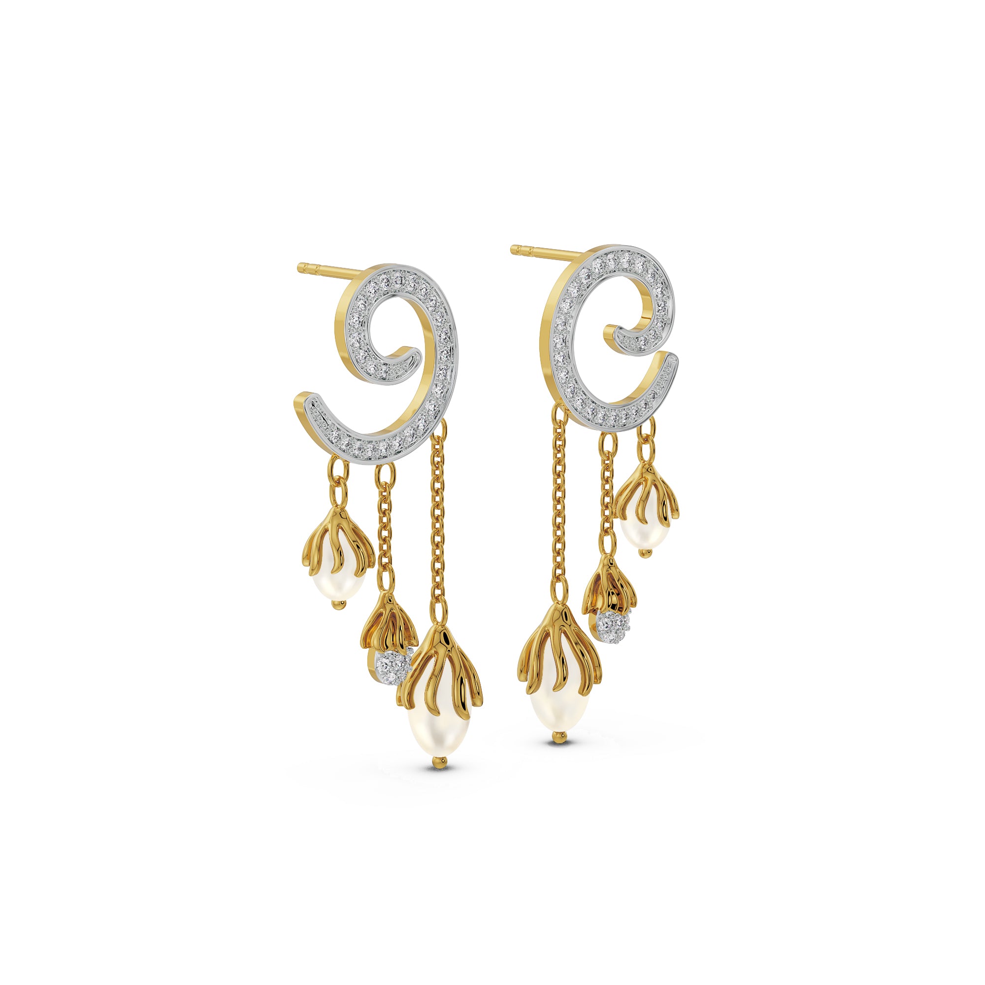 Pearl Drop Diamond Earrings Side View