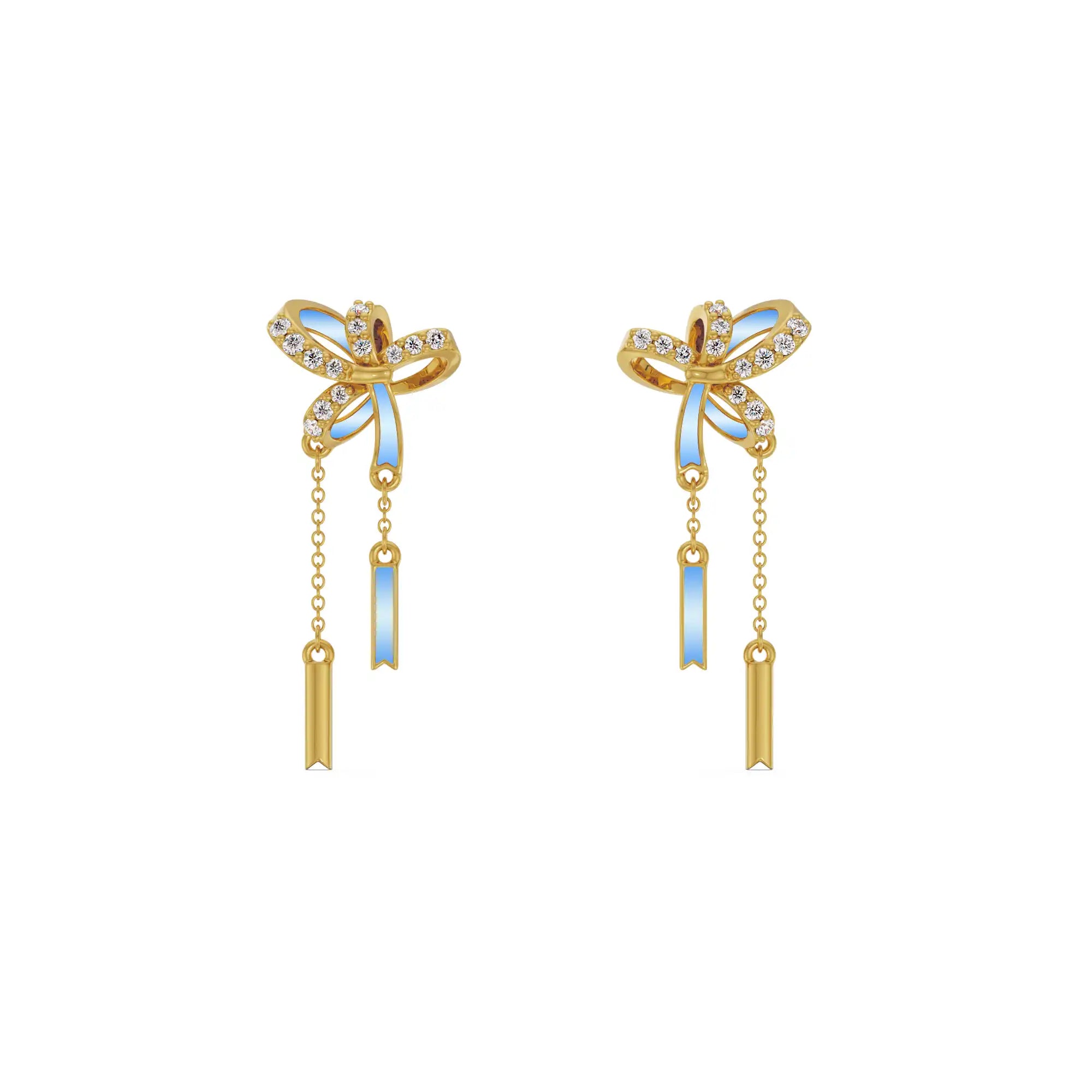 Charming Bow Tassel Diamond Earrings Front View