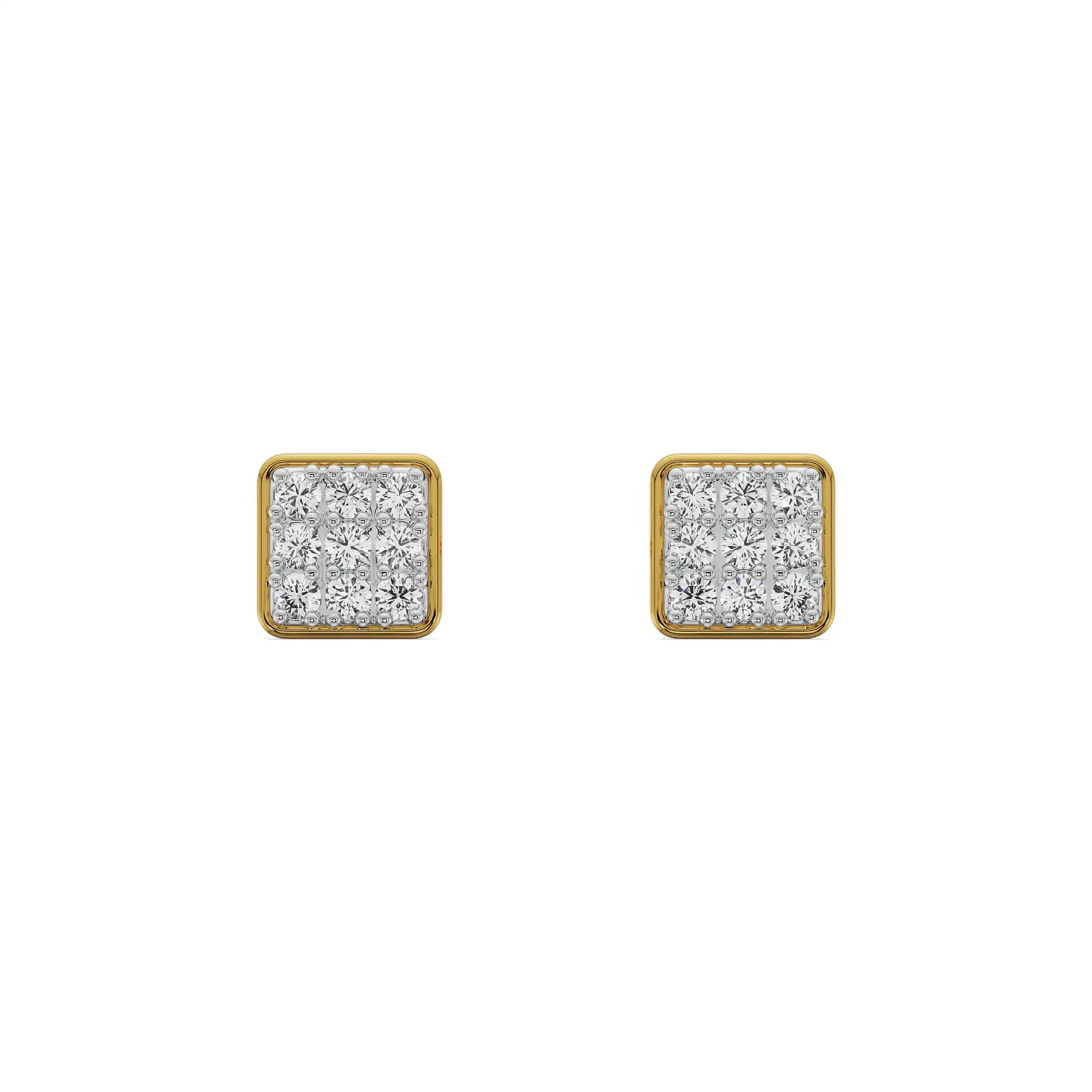 Square Diamond Cluster Earrings Front View in 9KT