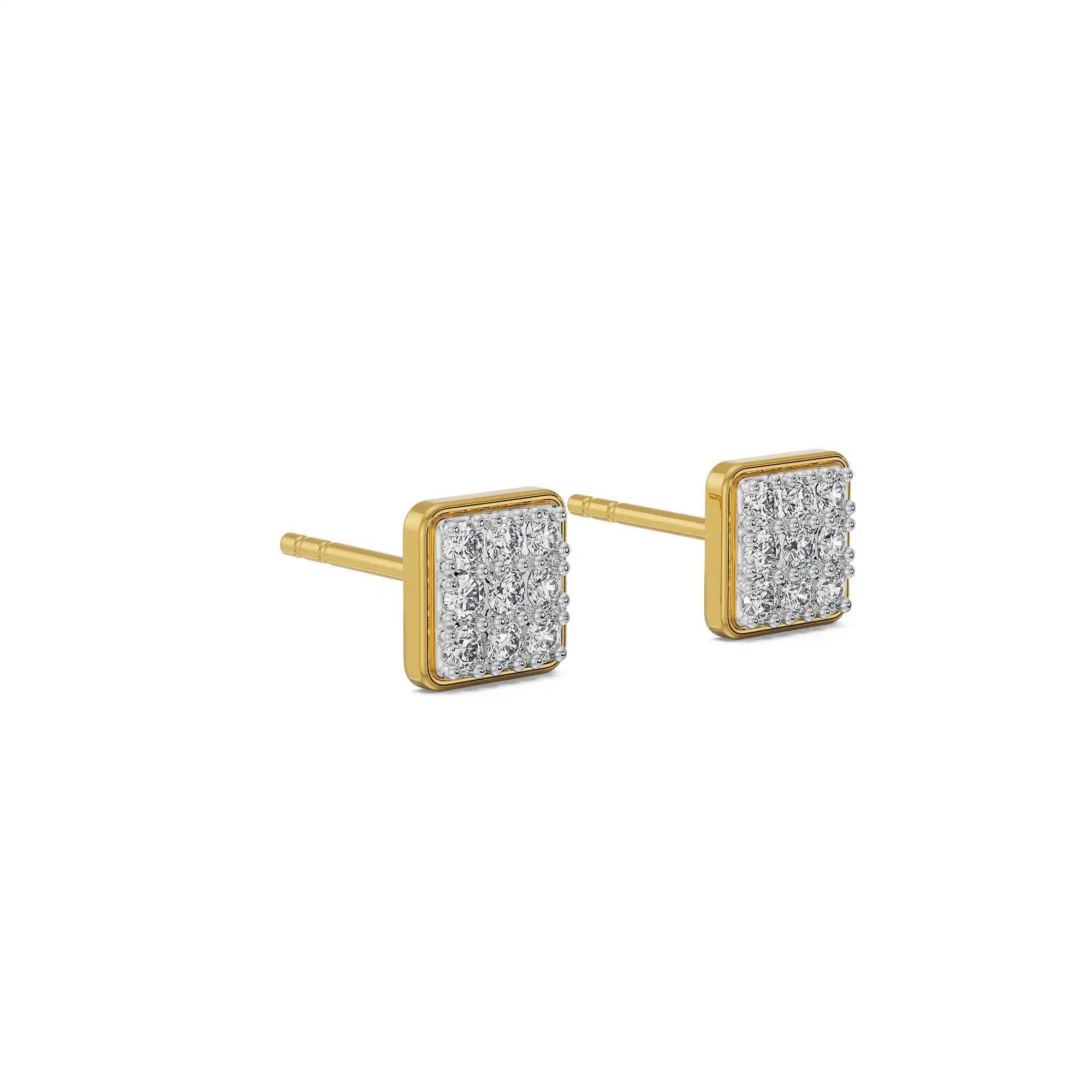 Square Diamond Cluster Earrings Side View