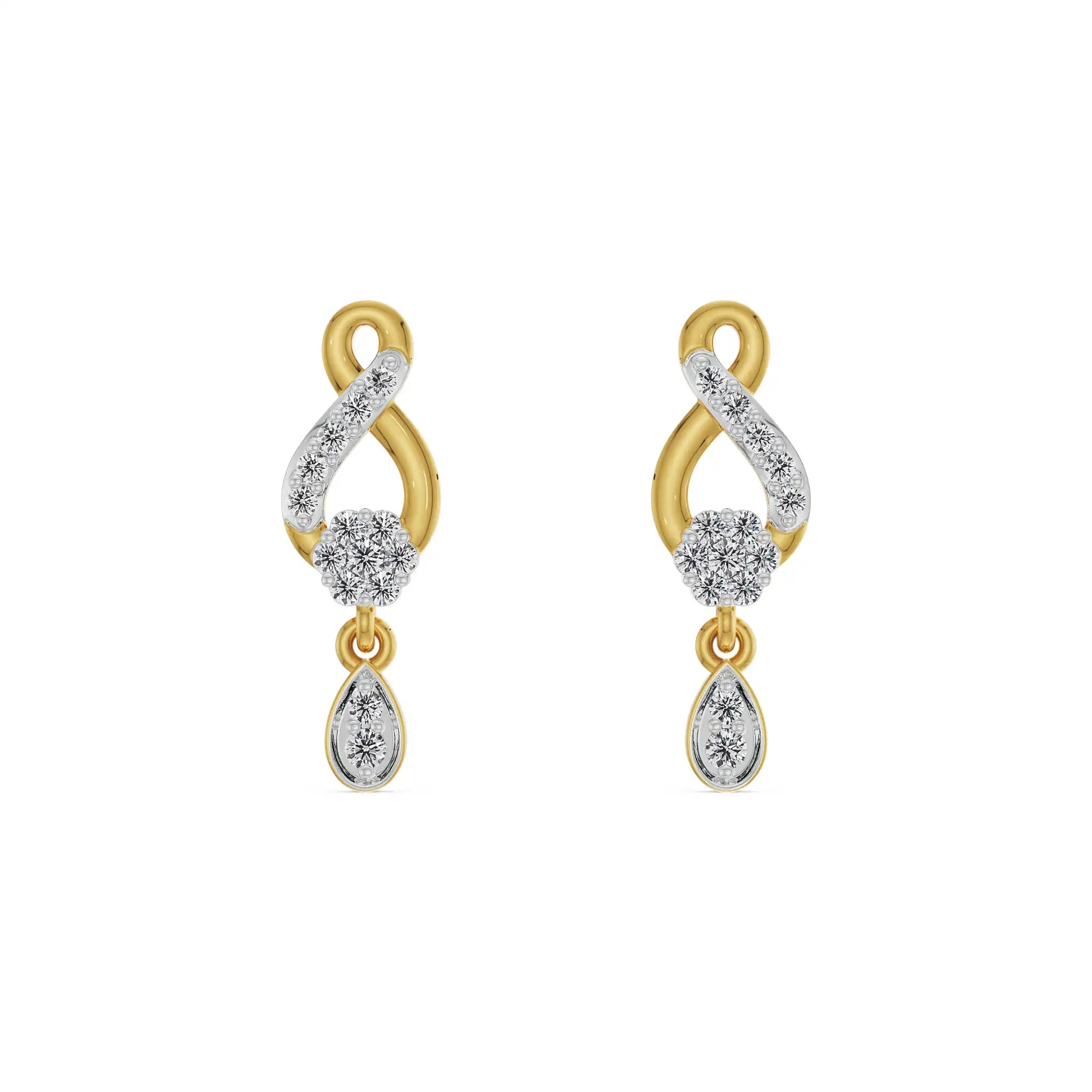 Shimmering Diamond Drop Earrings Front View in 9KT