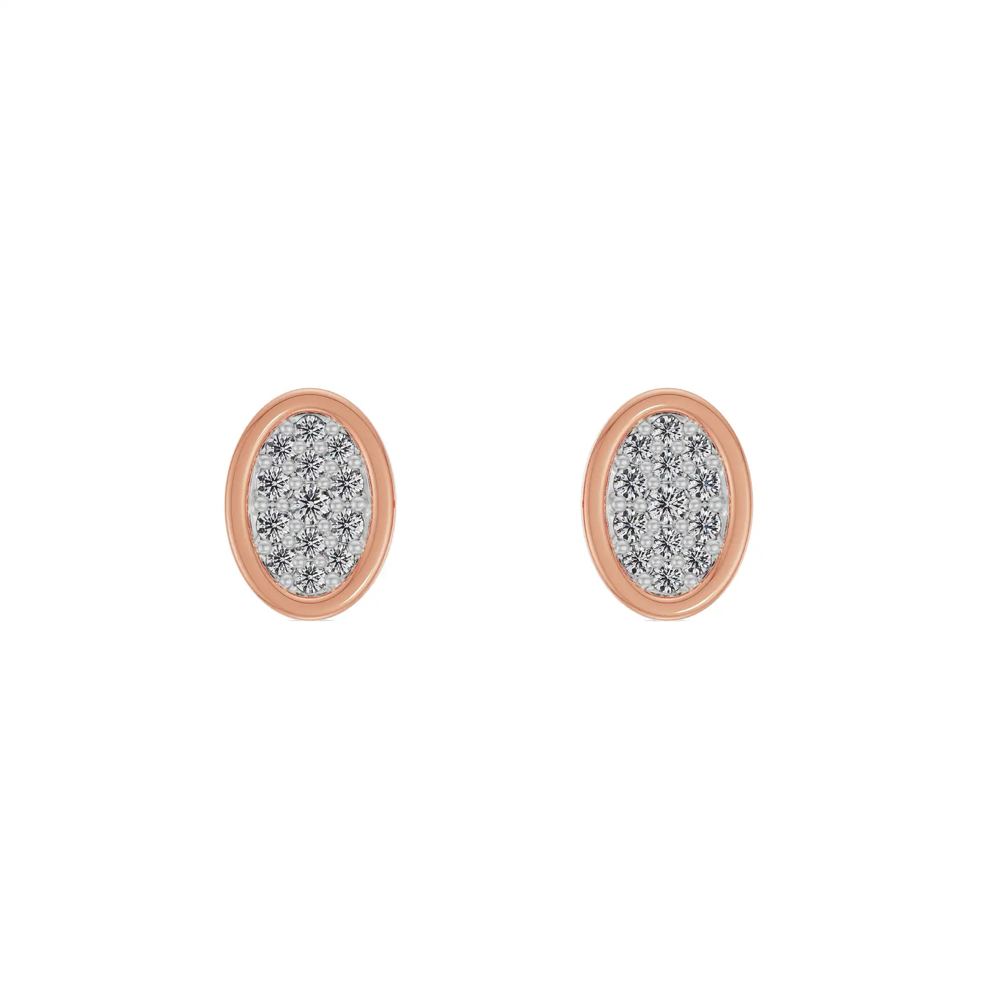 Oval Diamond Encrusted Studs Front View
