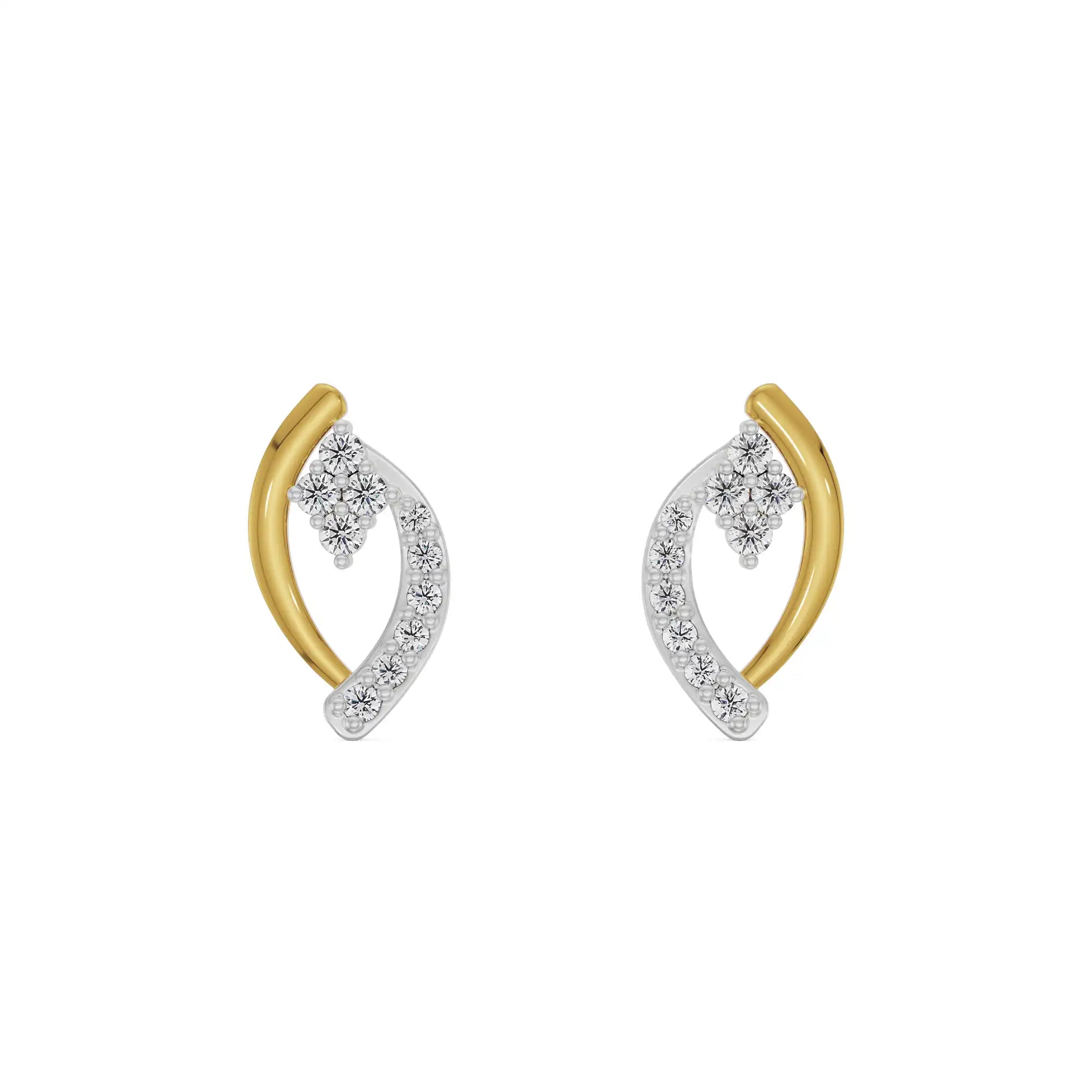 Leaf Symphony Diamond Studs Front View in 9KT