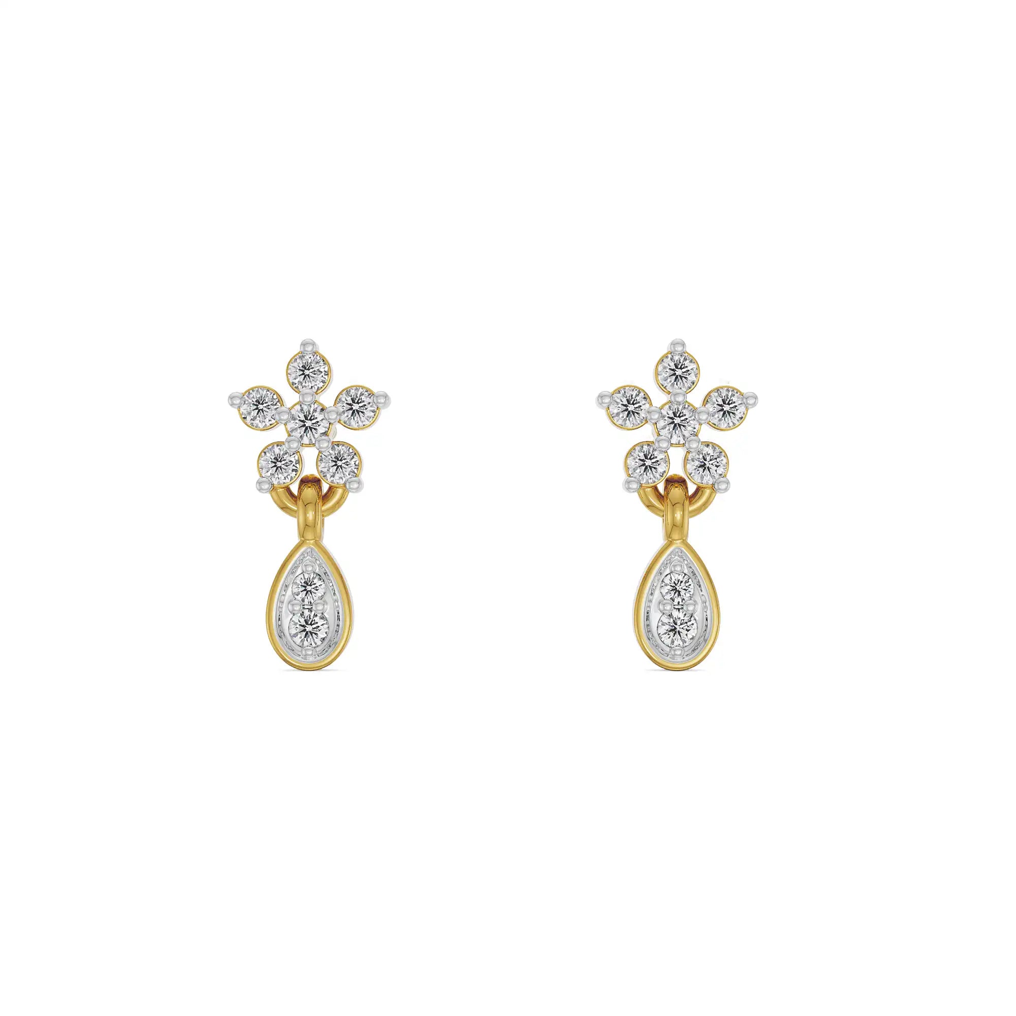 Viez Floral Diamond Earrings Front View in 9KT