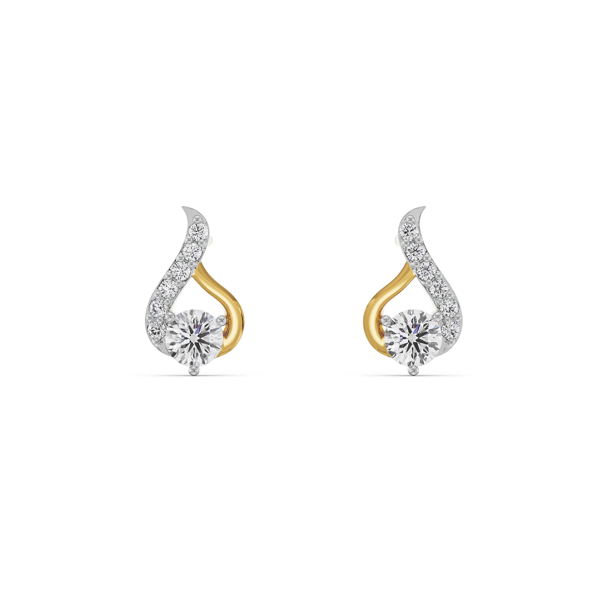Symmetry Solitaire Diamond Earrings Front View in 9KT