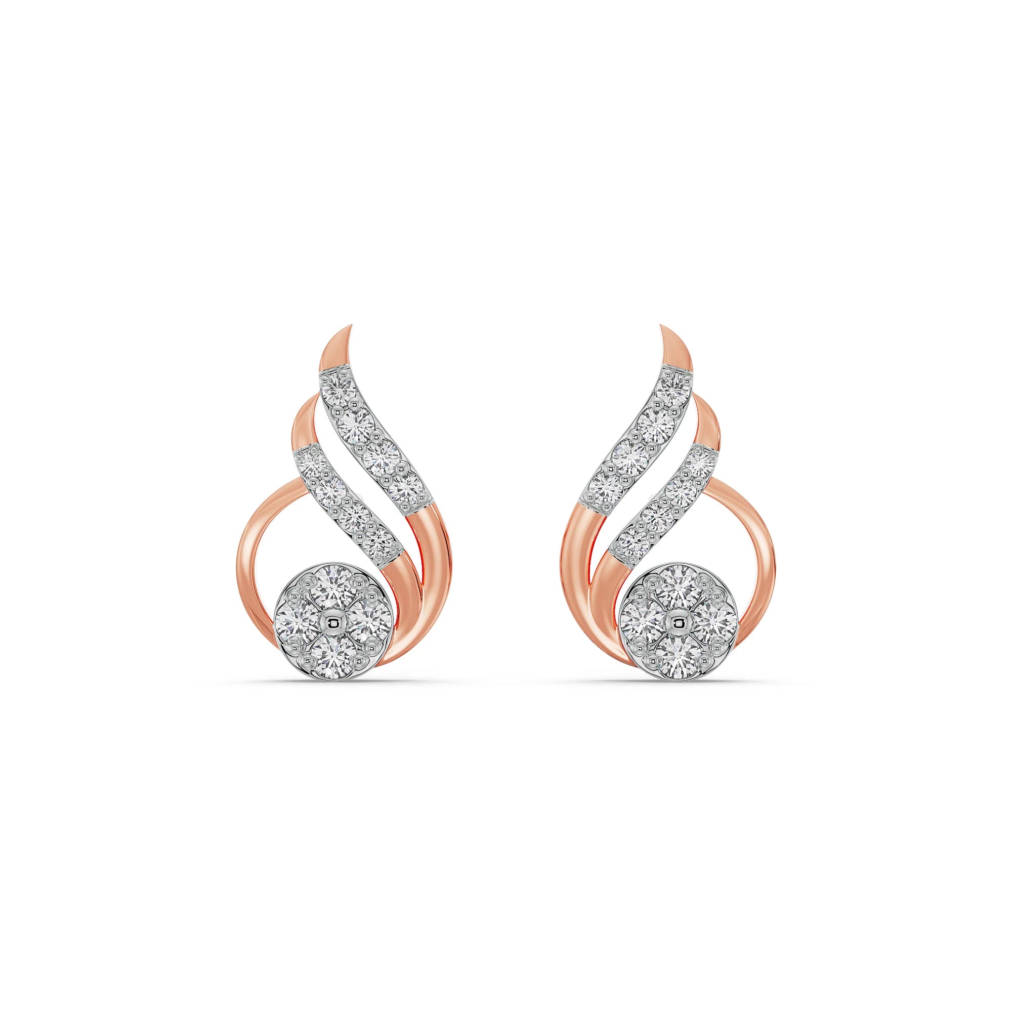 Fern Diamond Earrings Front View in 9KT