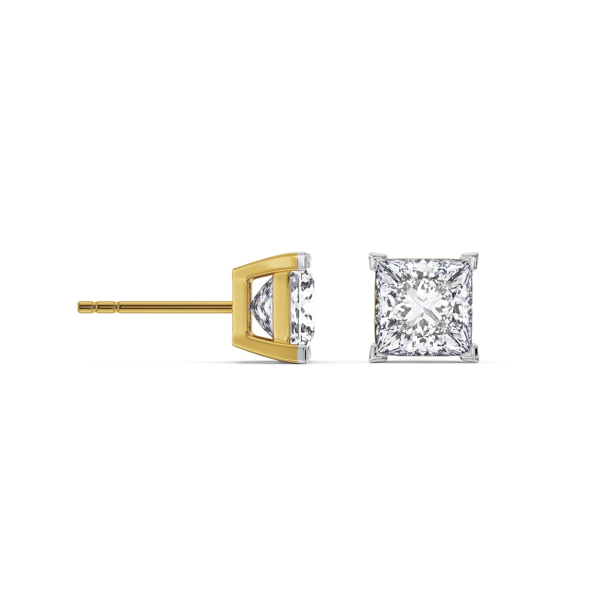 1 CT Classic Square Diamond Studs Prospective View in 9KT