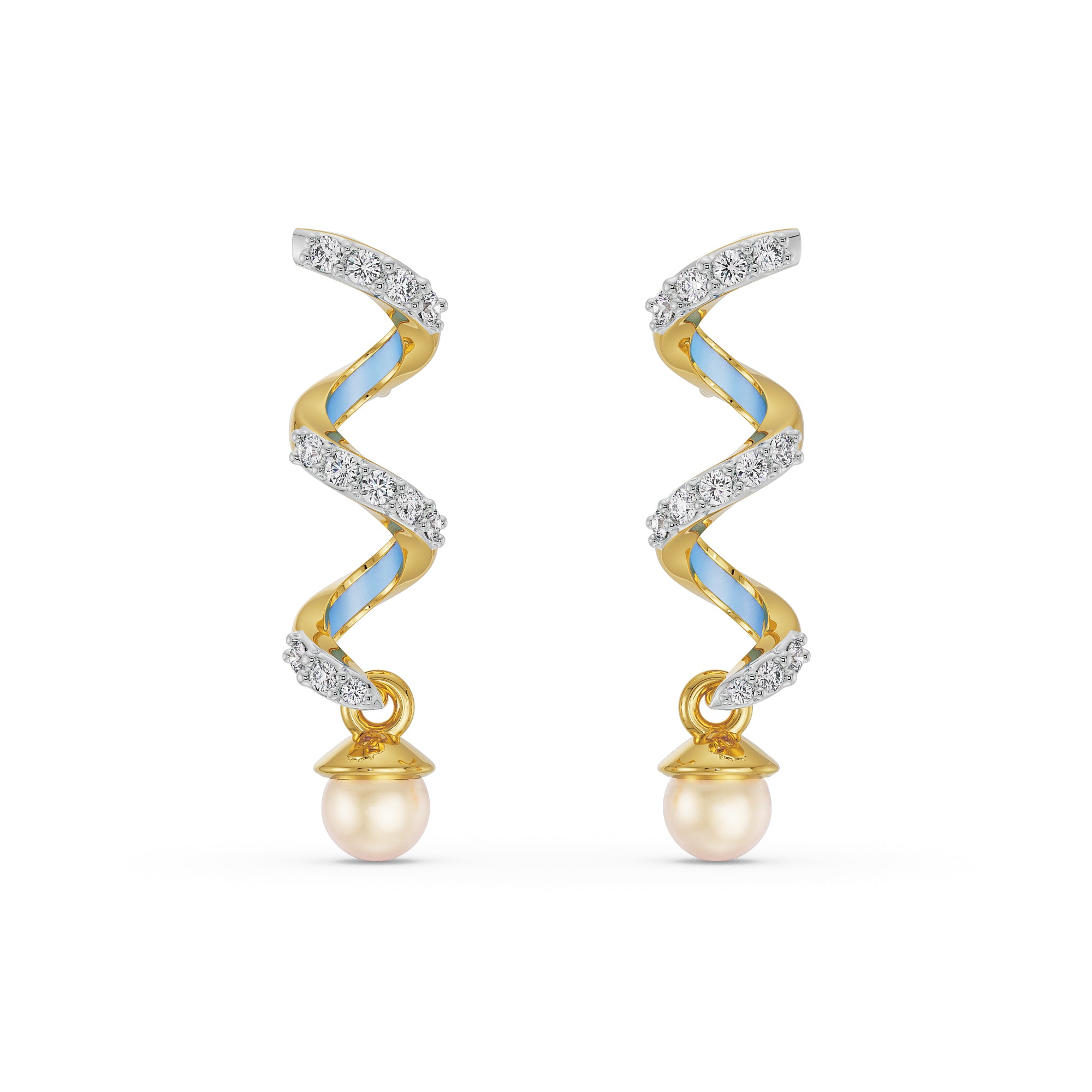 Pearl Teardrop Diamond Earrings Front View