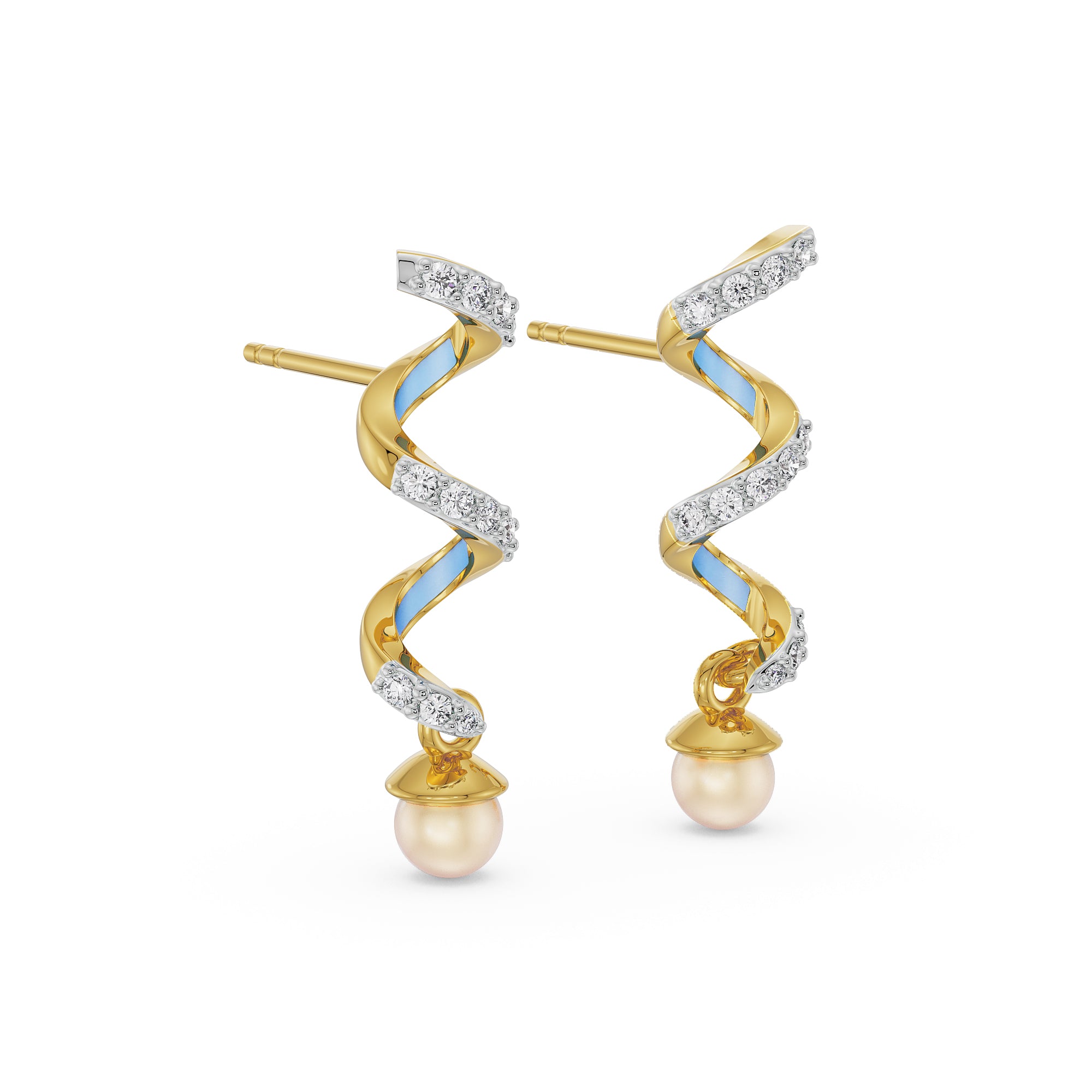 Pearl Teardrop Diamond Earrings Side View