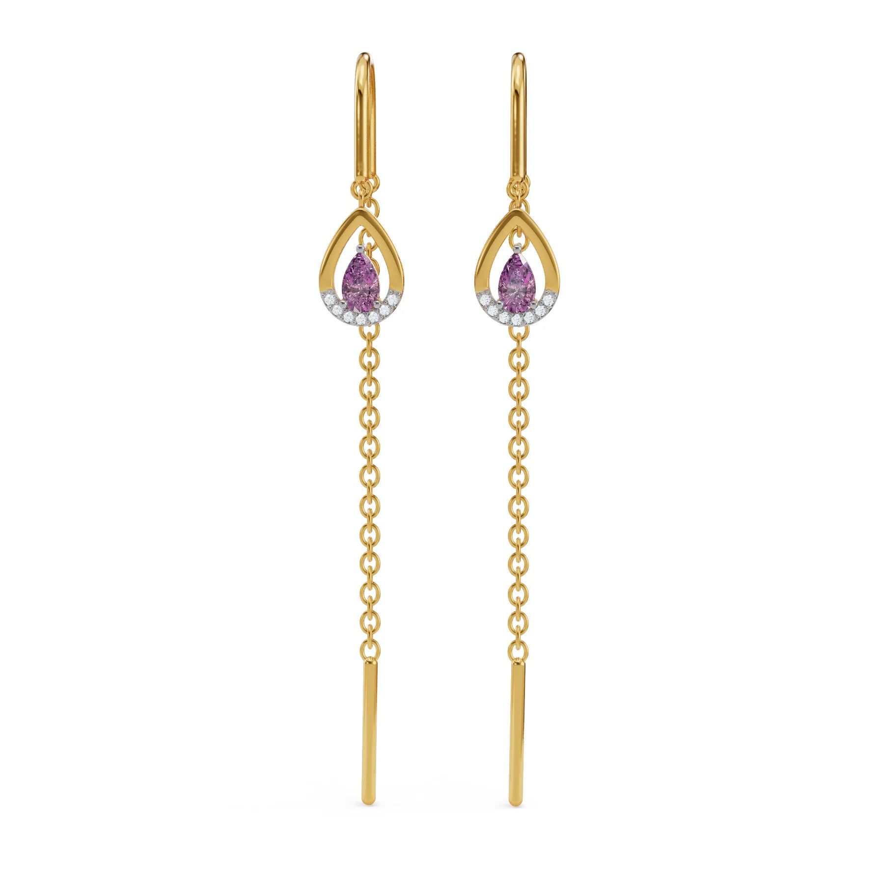 Purple Gemstone Suidhaga Earrings Front View in 9KT