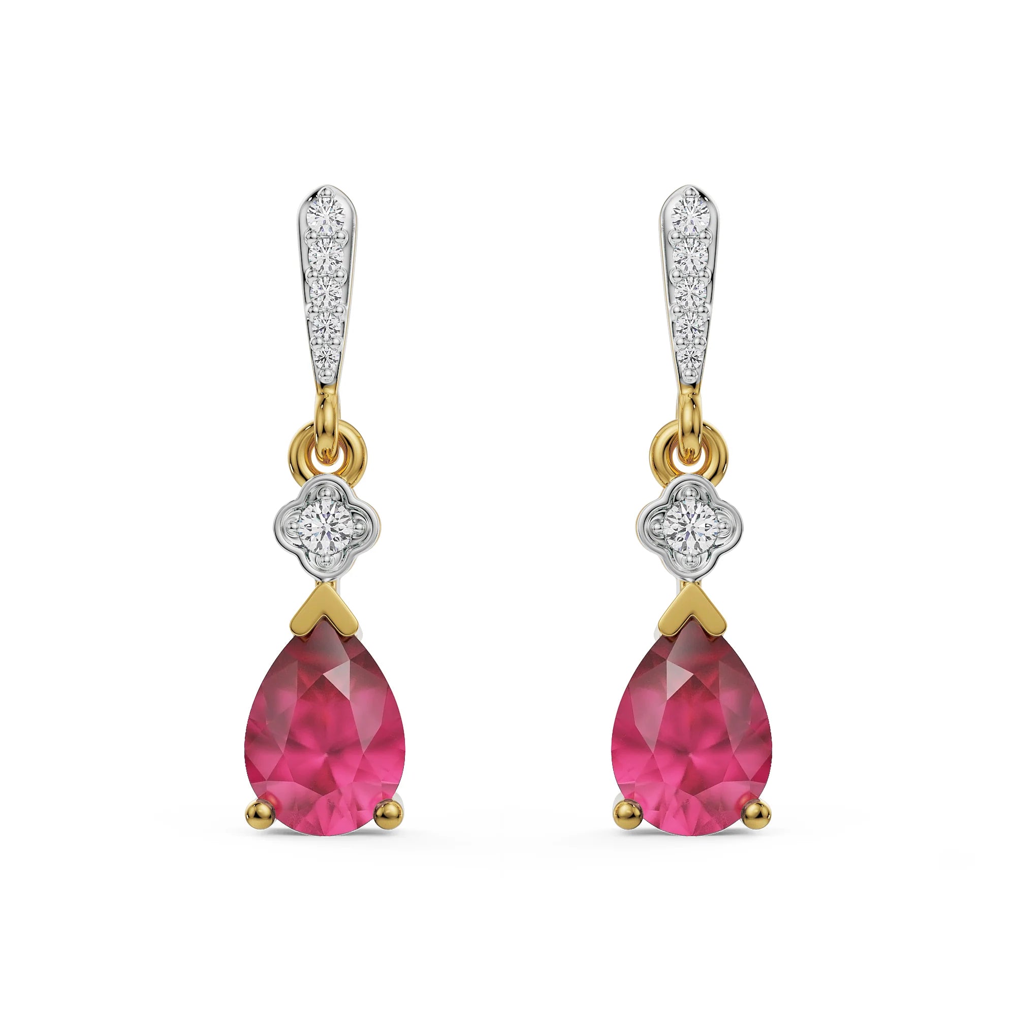 Ruby Drop Diamond Earrings Front view in 9KT
