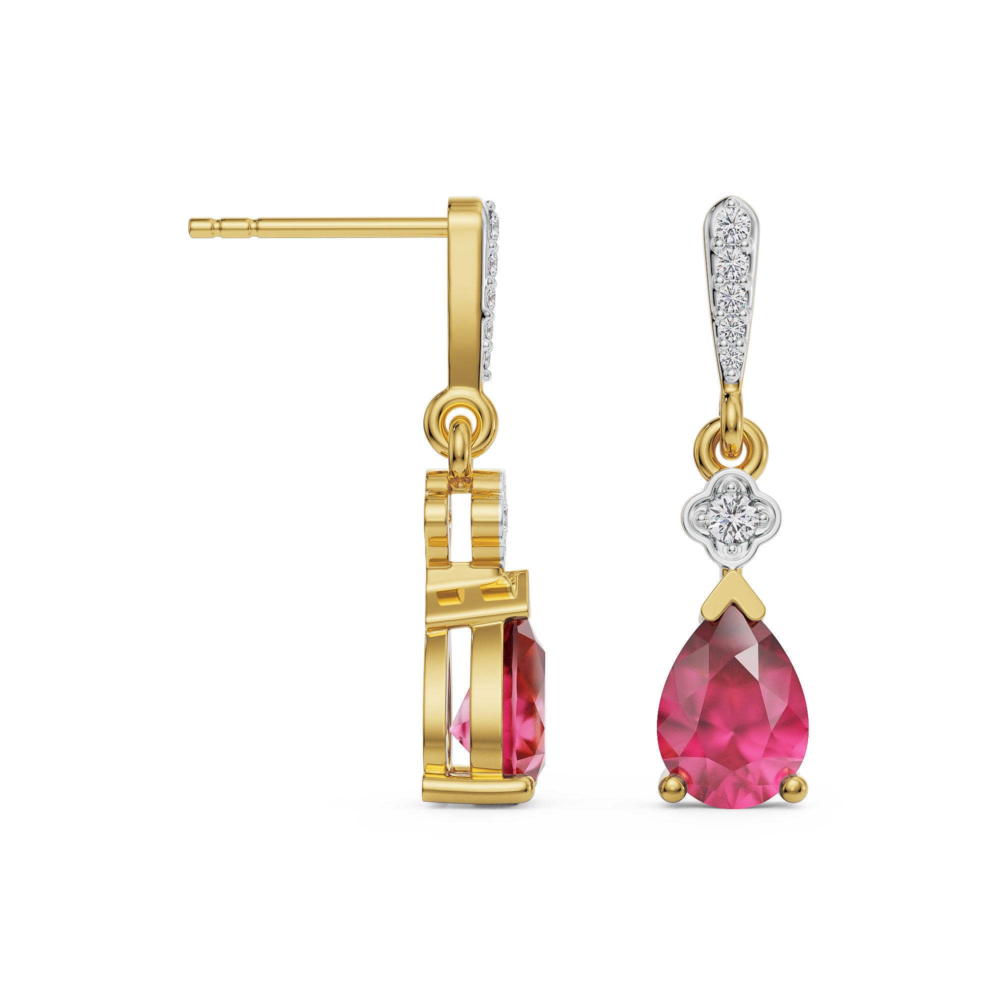 Ruby Drop Diamond Earrings Prospective View