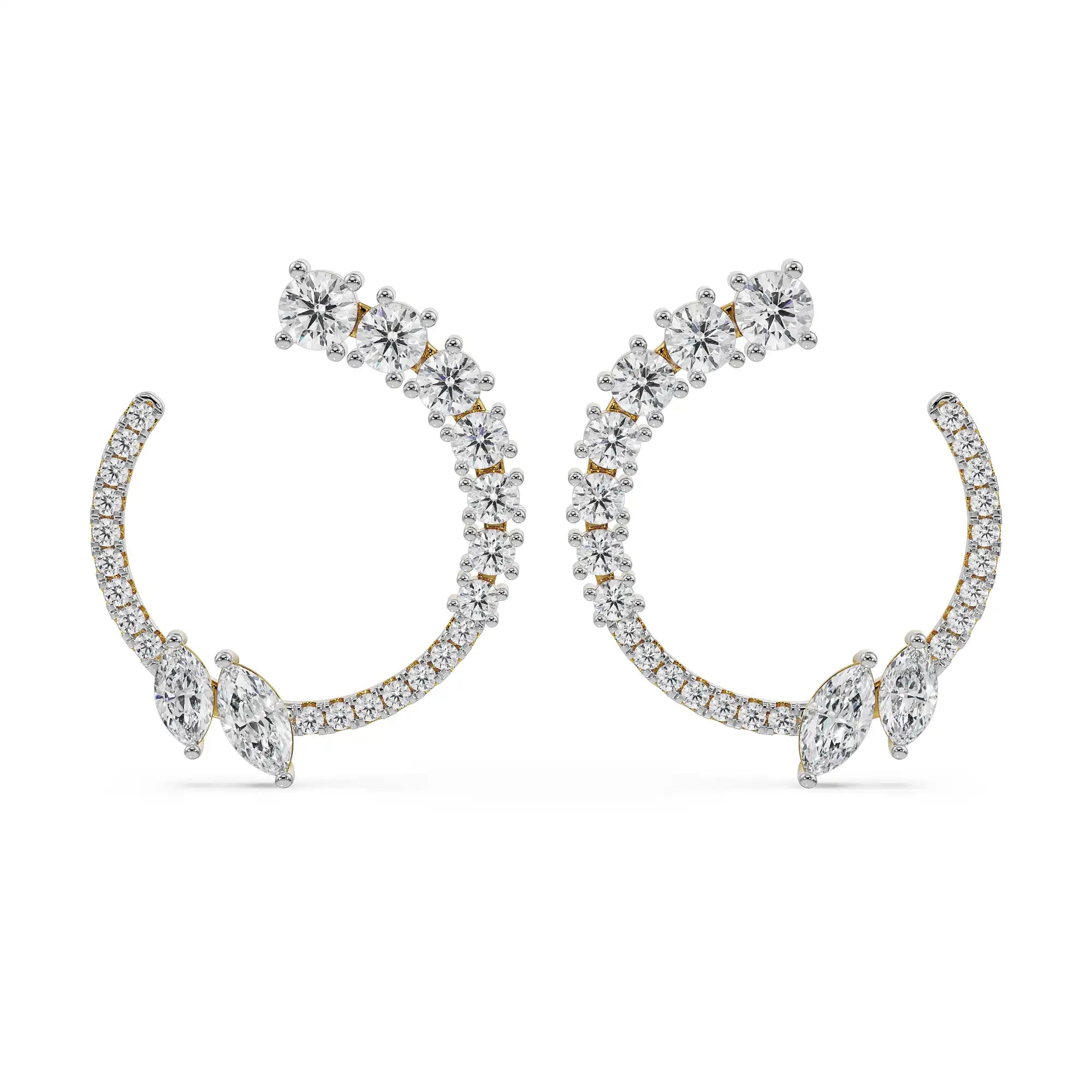 Marquise and Round Diamond Earrings Front View