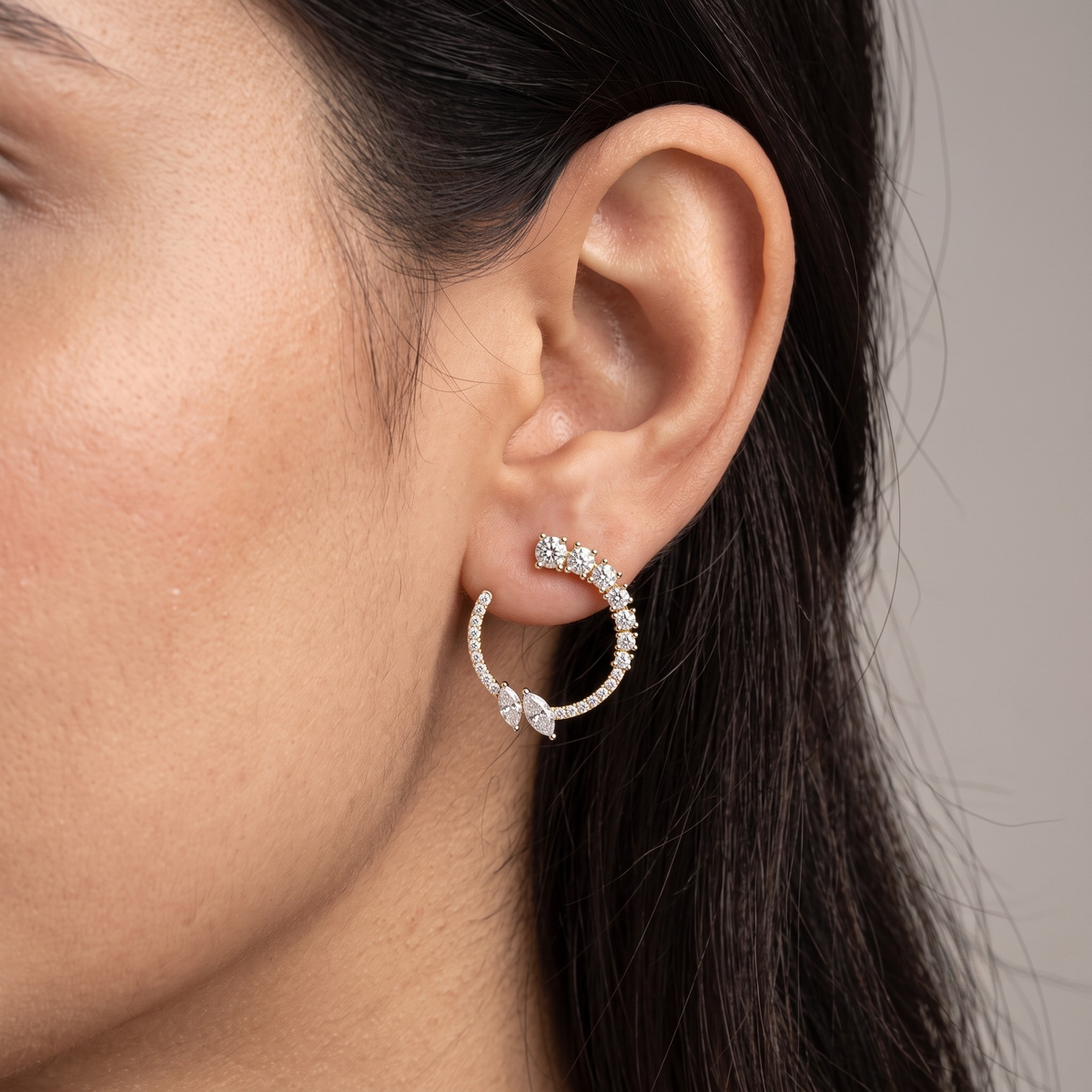 Marquise and Round Lab Grown Diamond Earrings