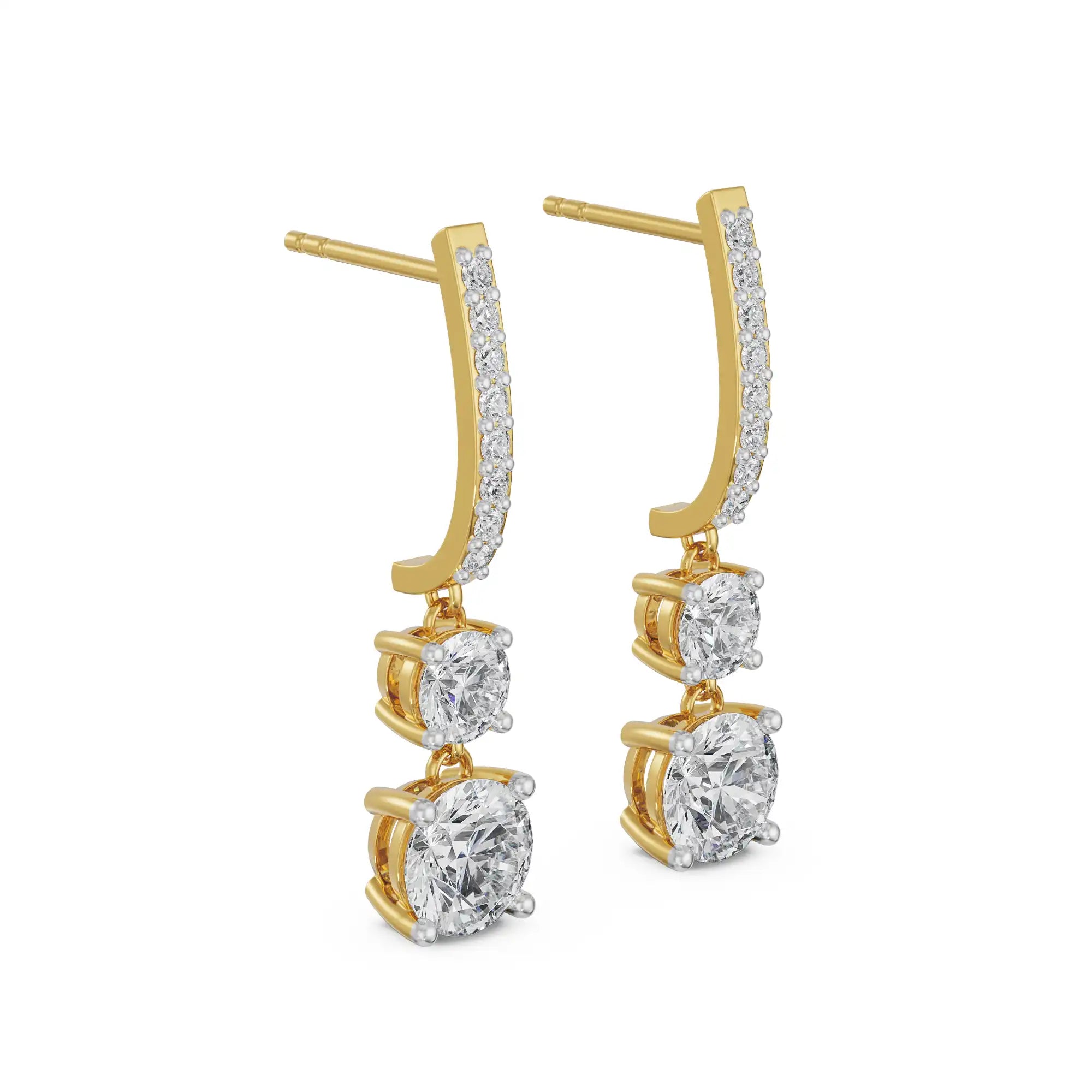 Round Brilliant Diamond Drop Earrings Side View