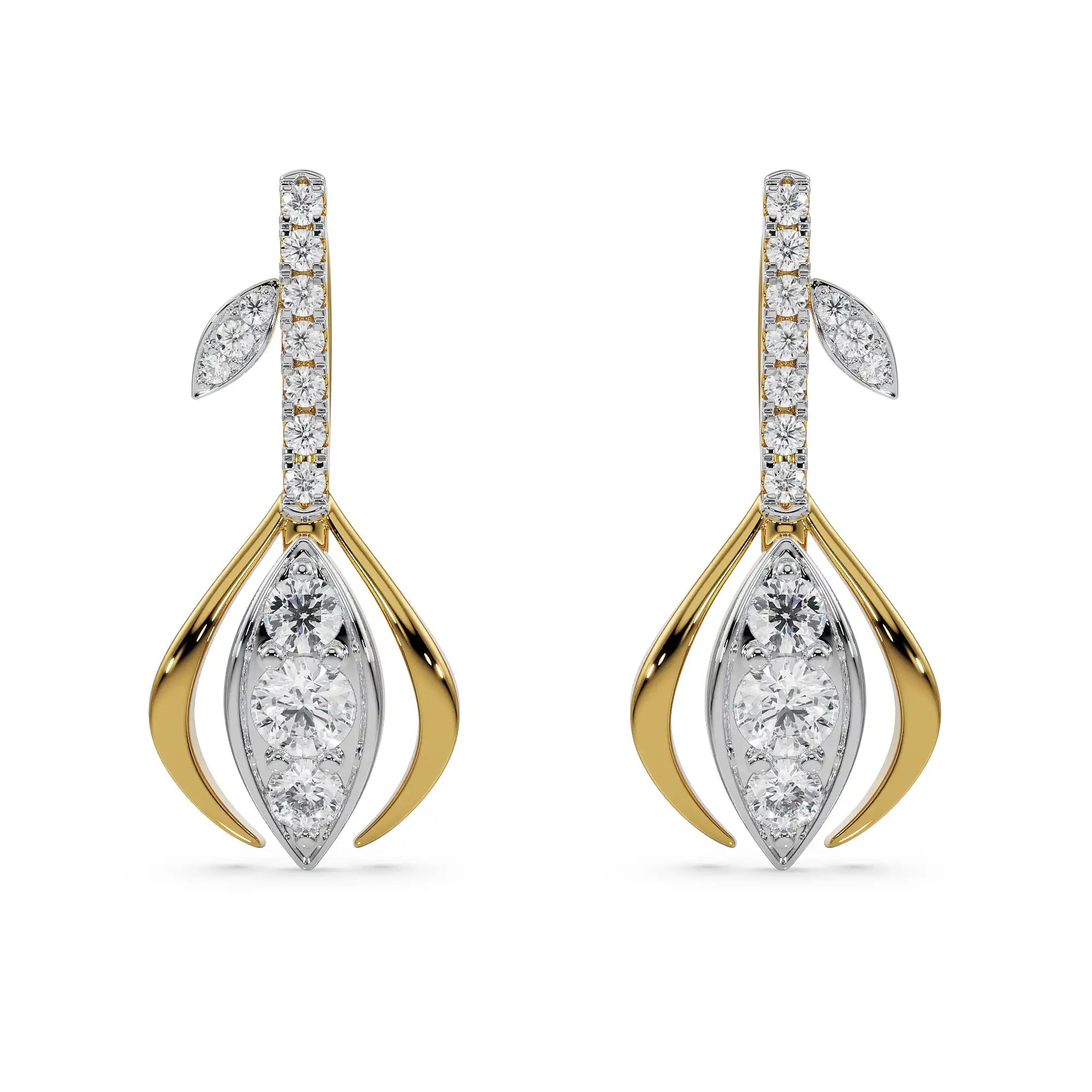 Glittering Gemstone Drop Earring Front View in 9KT