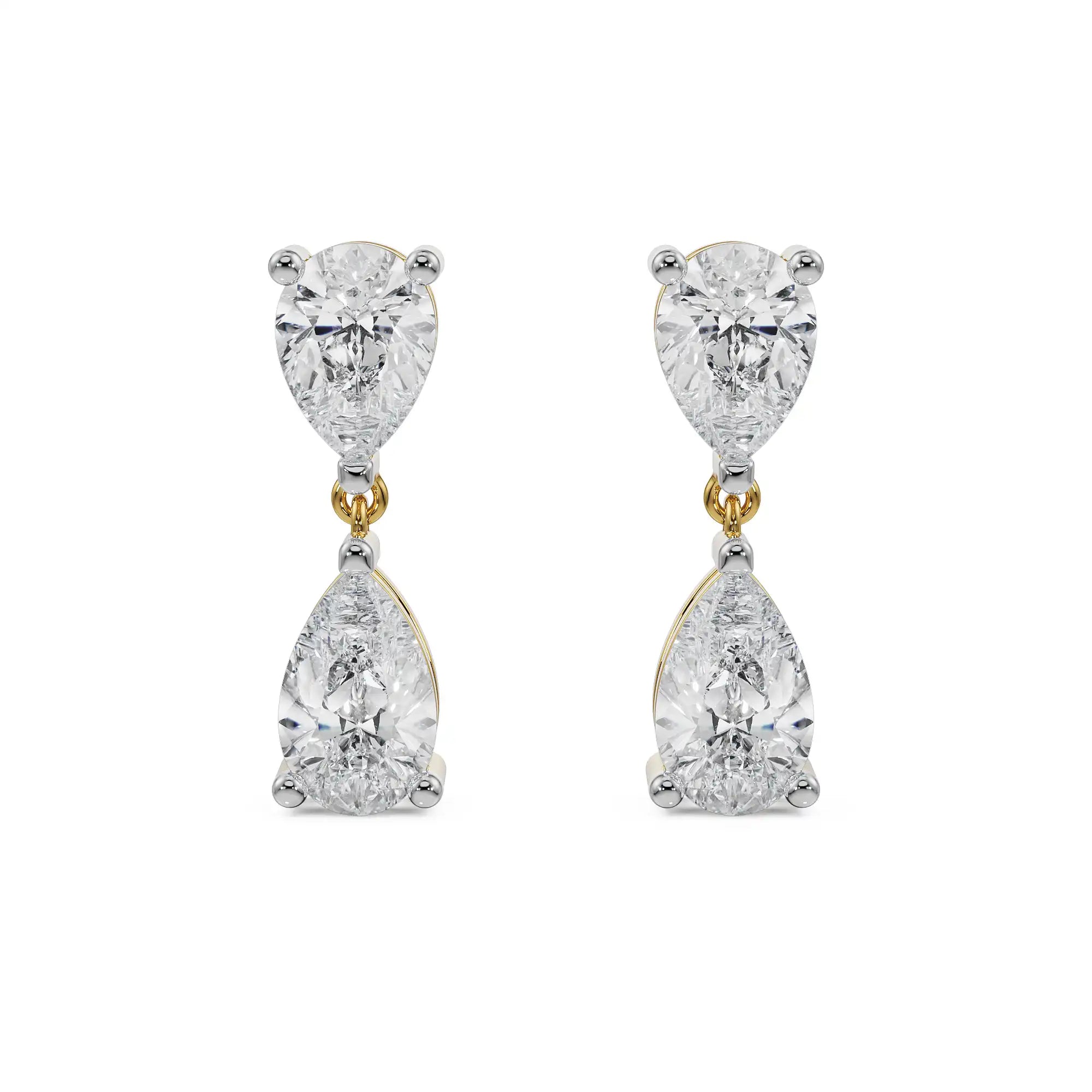 Subtle Pear Diamond Drops Front View in 9KT