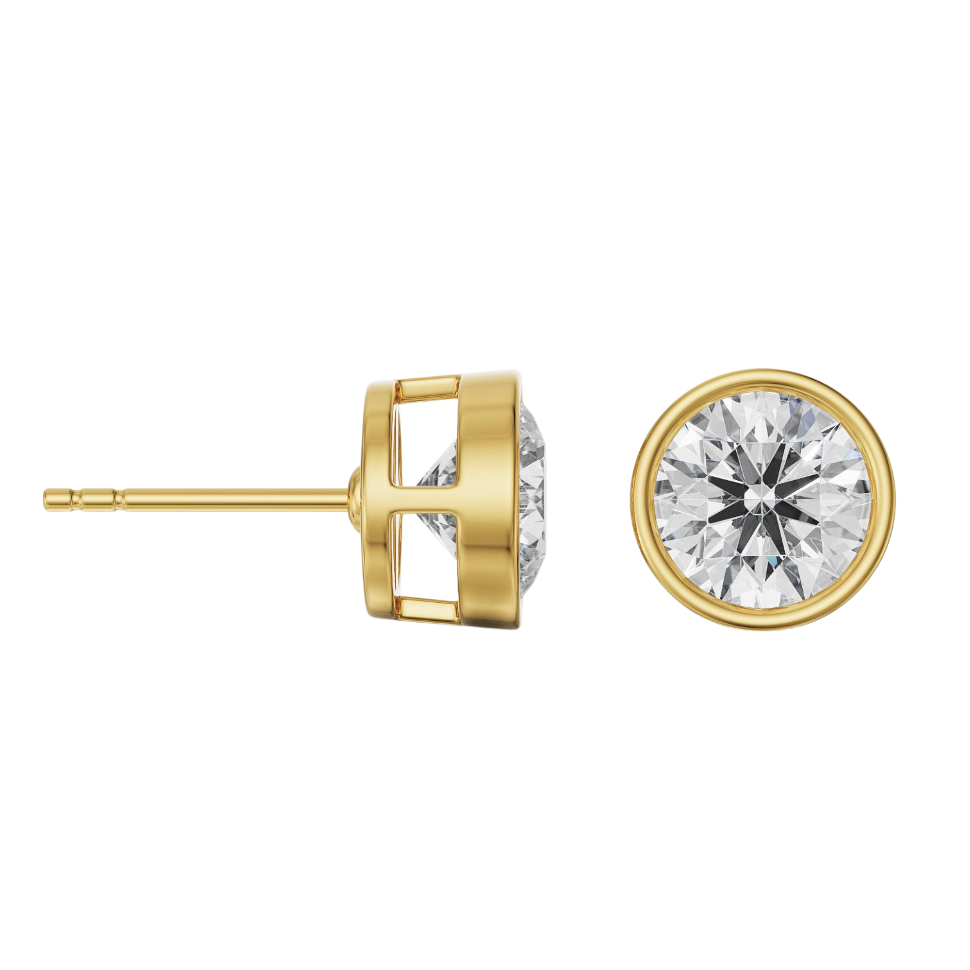 2 CT Classic Bezel Solitaire Studs Prospective View in 9KT