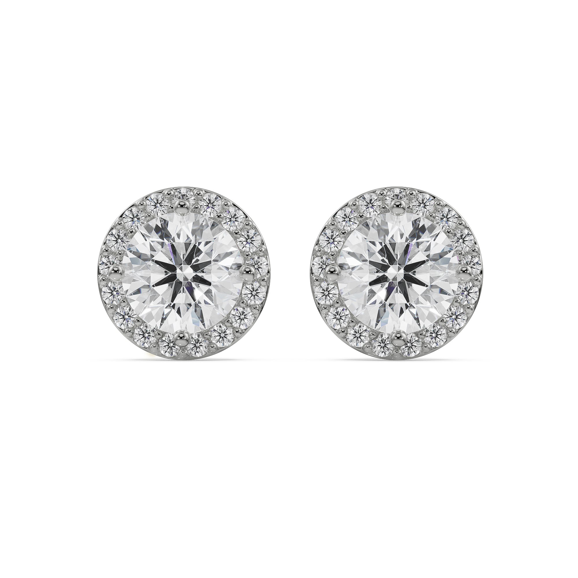 0.5 CT Halo Solitaire Studs Front View