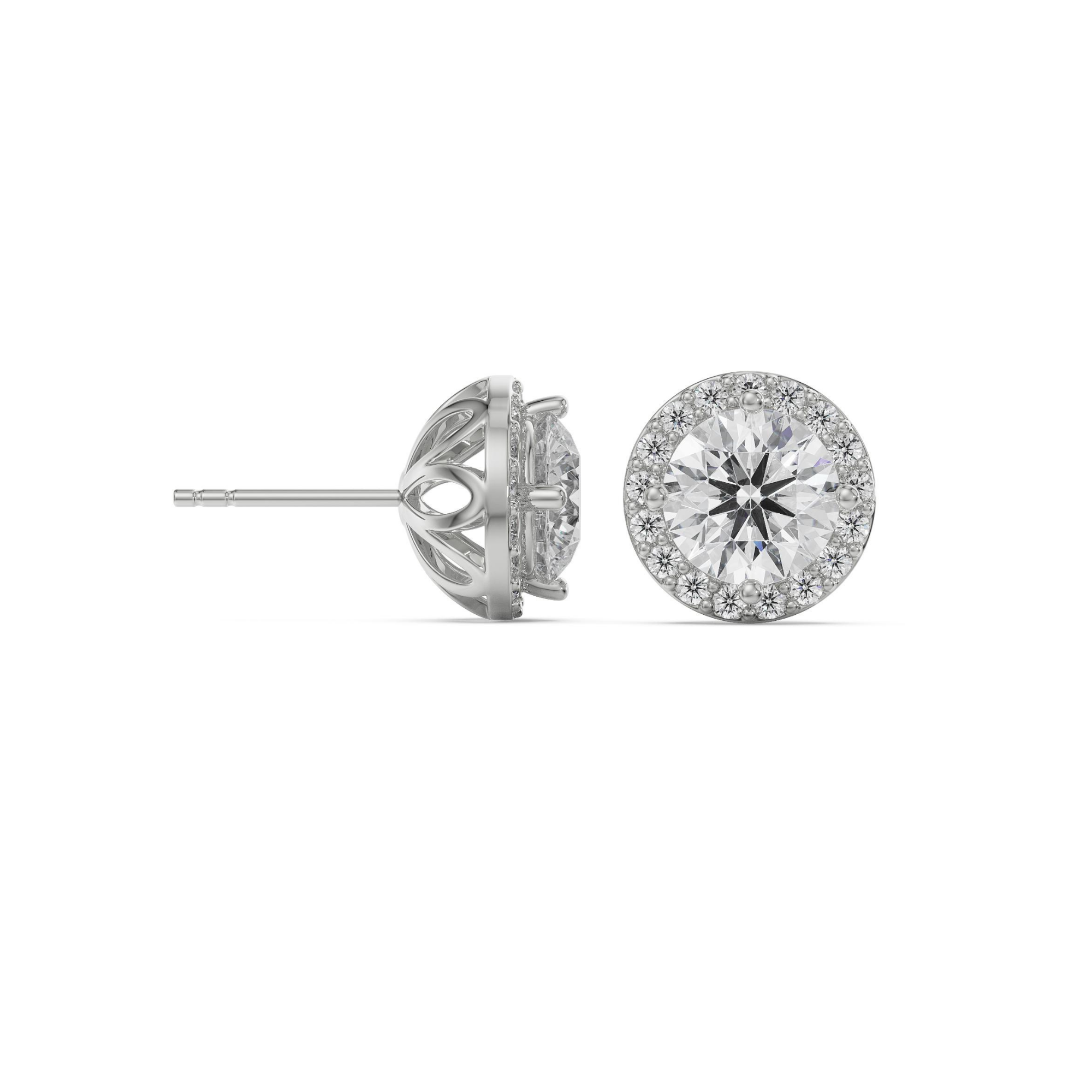 0.5 CT Halo Solitaire Studs Prospective View in 9KT