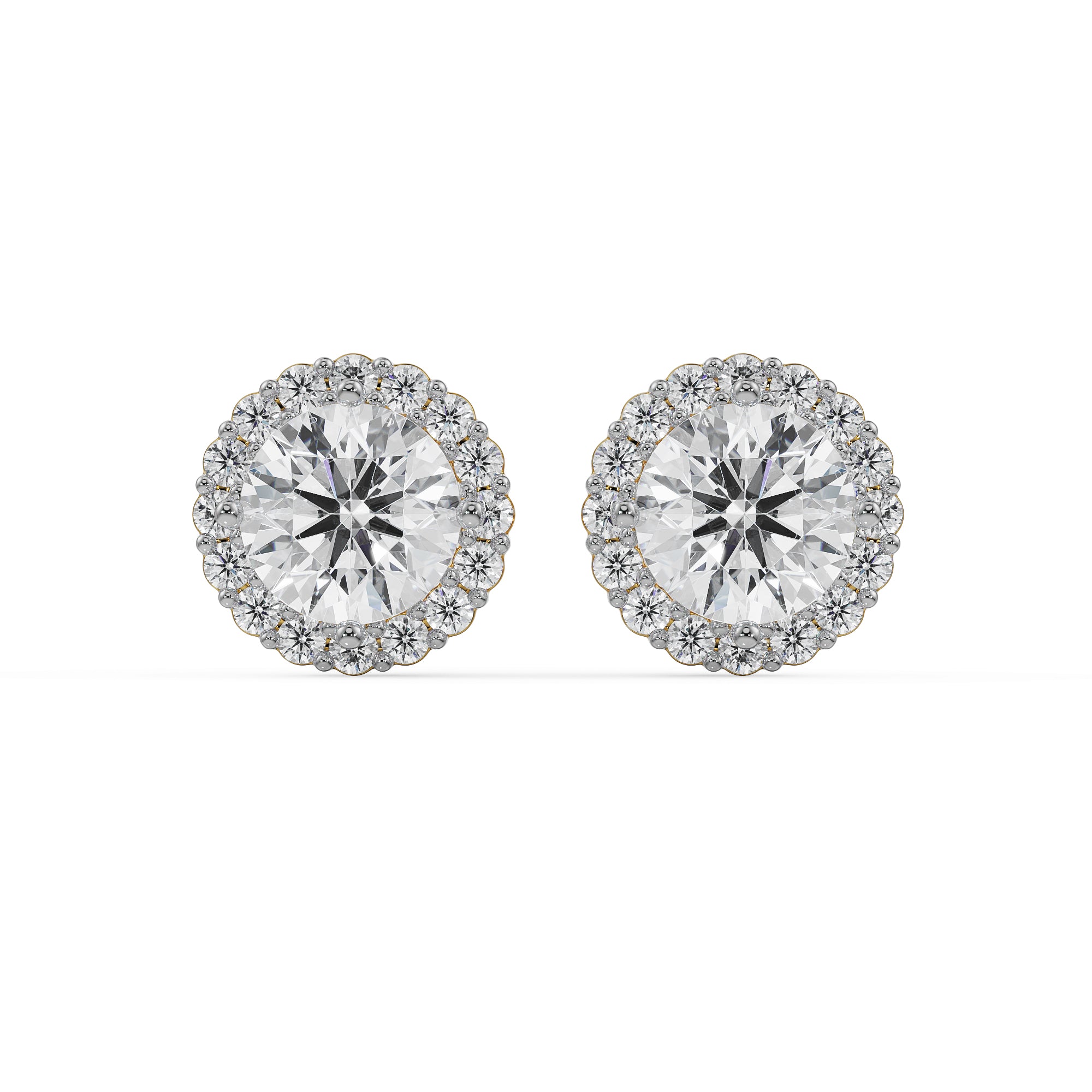 1 CT Halo Round Solitaire Studs Front View