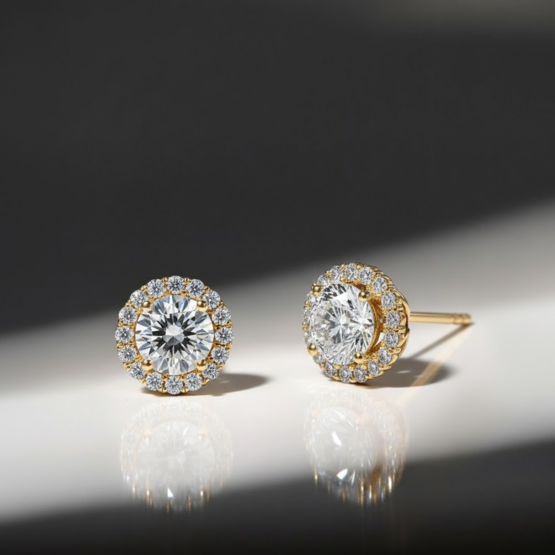 1 CT Halo Round Lab Grown Diamond Solitaire Studs
