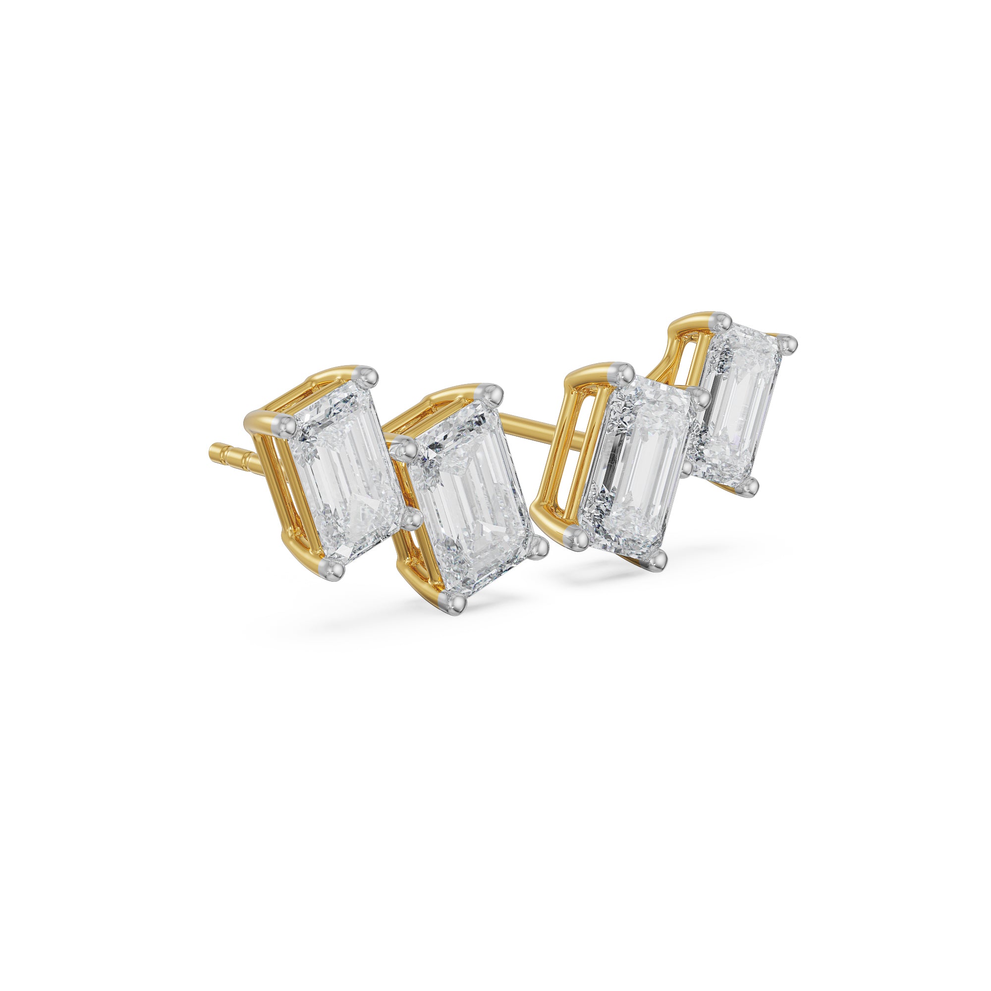 Duo Emerald Diamond Studs Side View