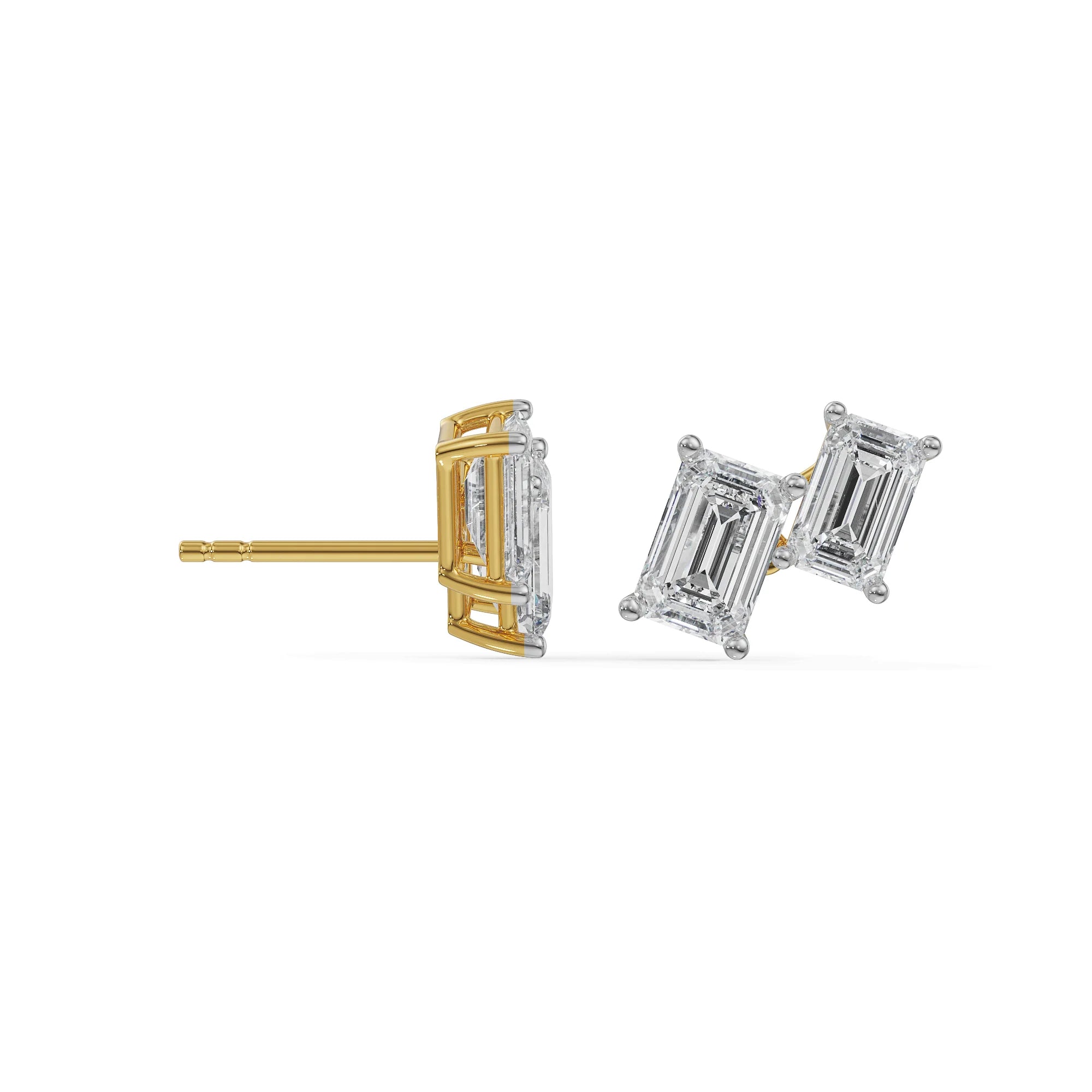 Duo Emerald Diamond Studs Prospective View in 9KT