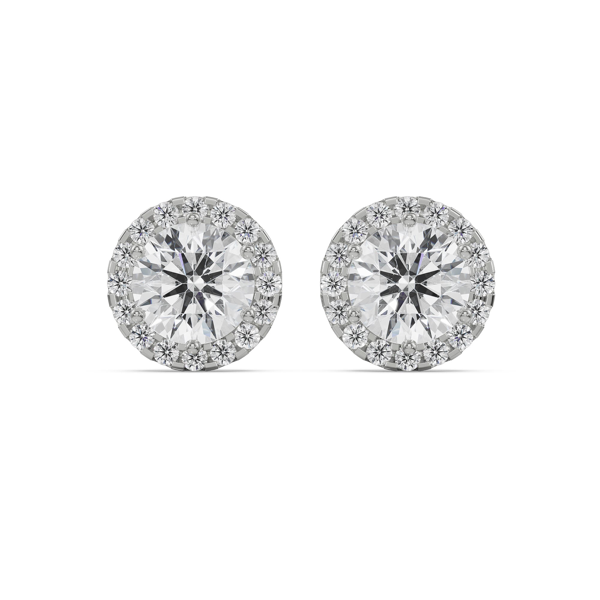 0.5 CT Halo Solitaire Earrings Front View