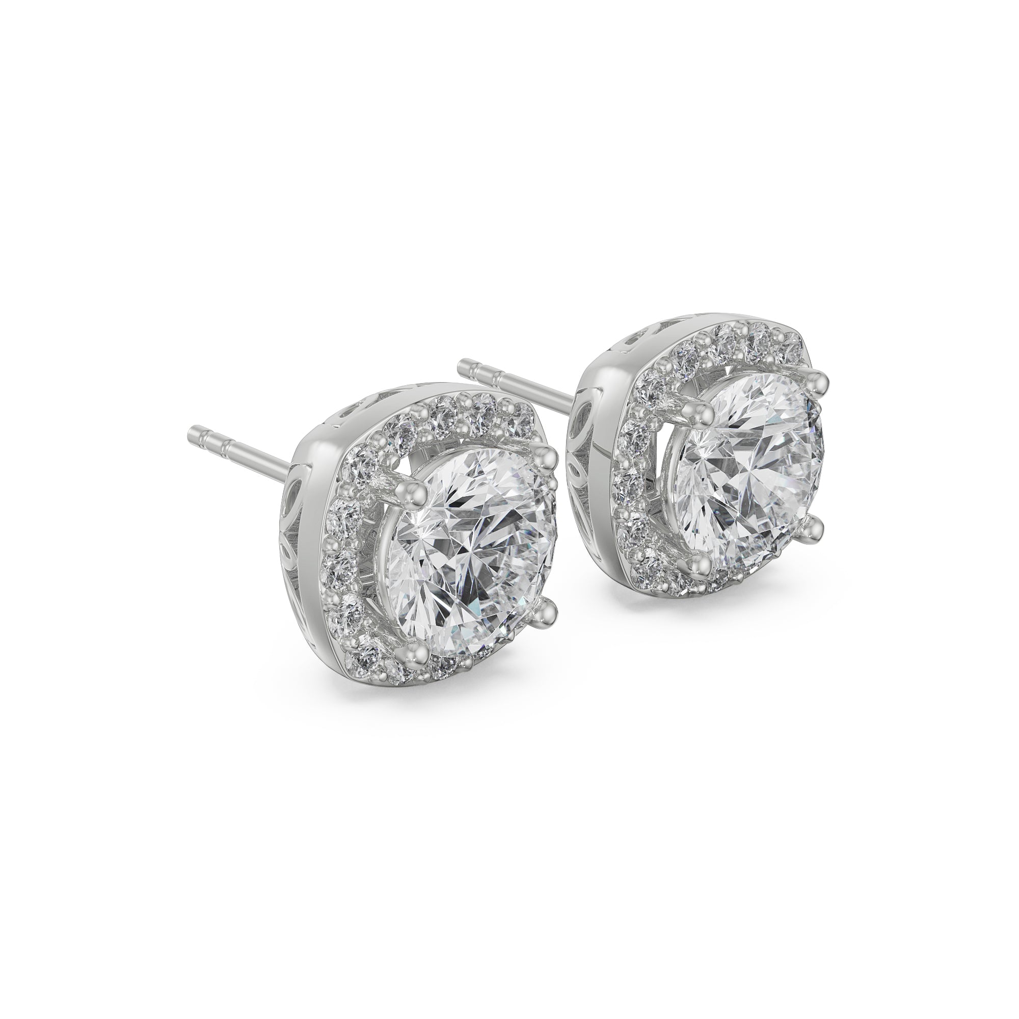 0.5 CT Halo Cushion Cut Studs Side View